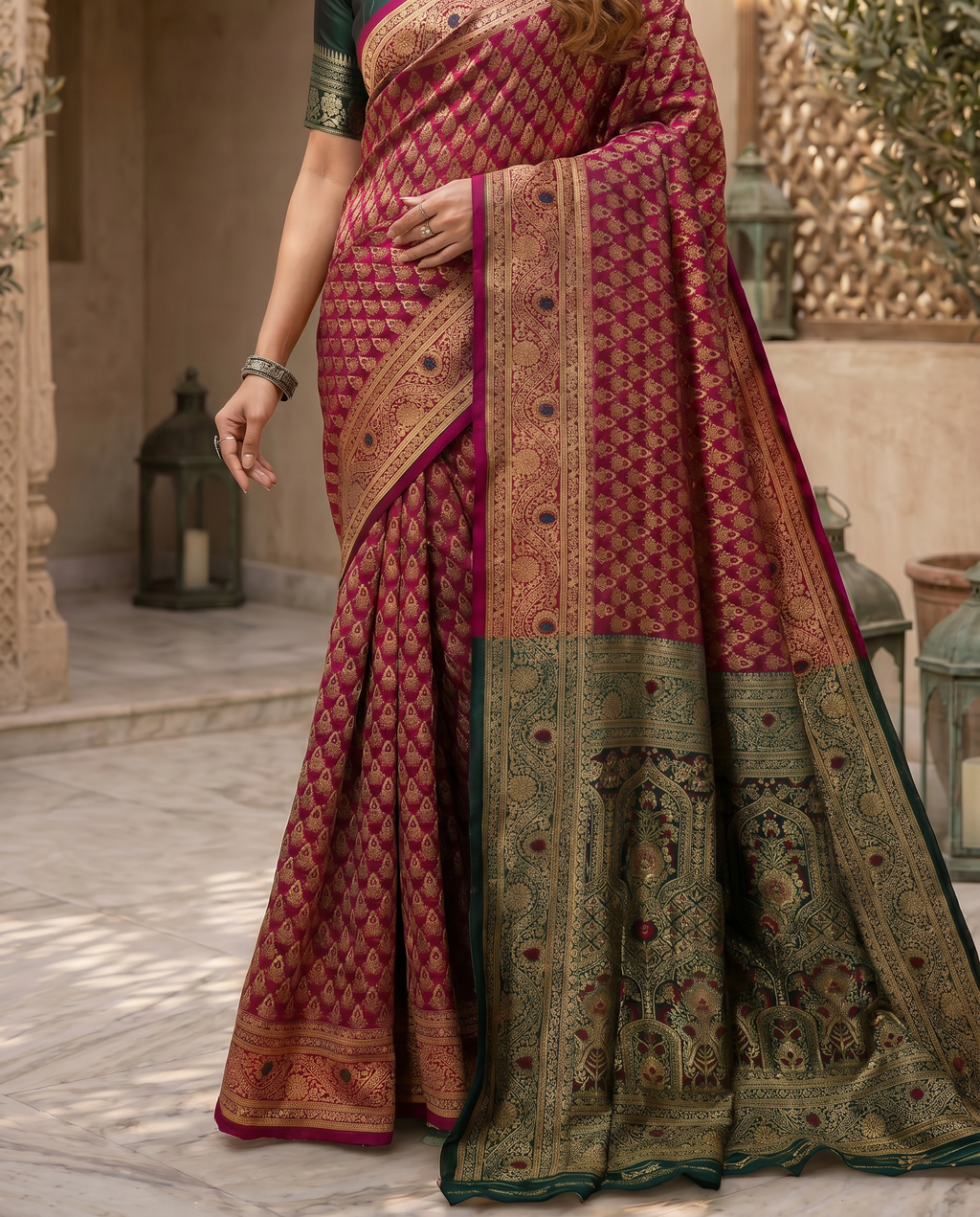 Elegant Mustard Yellow Banarasi Silk Saree with Rich Zari Border - output 5 - 05 lower closeup