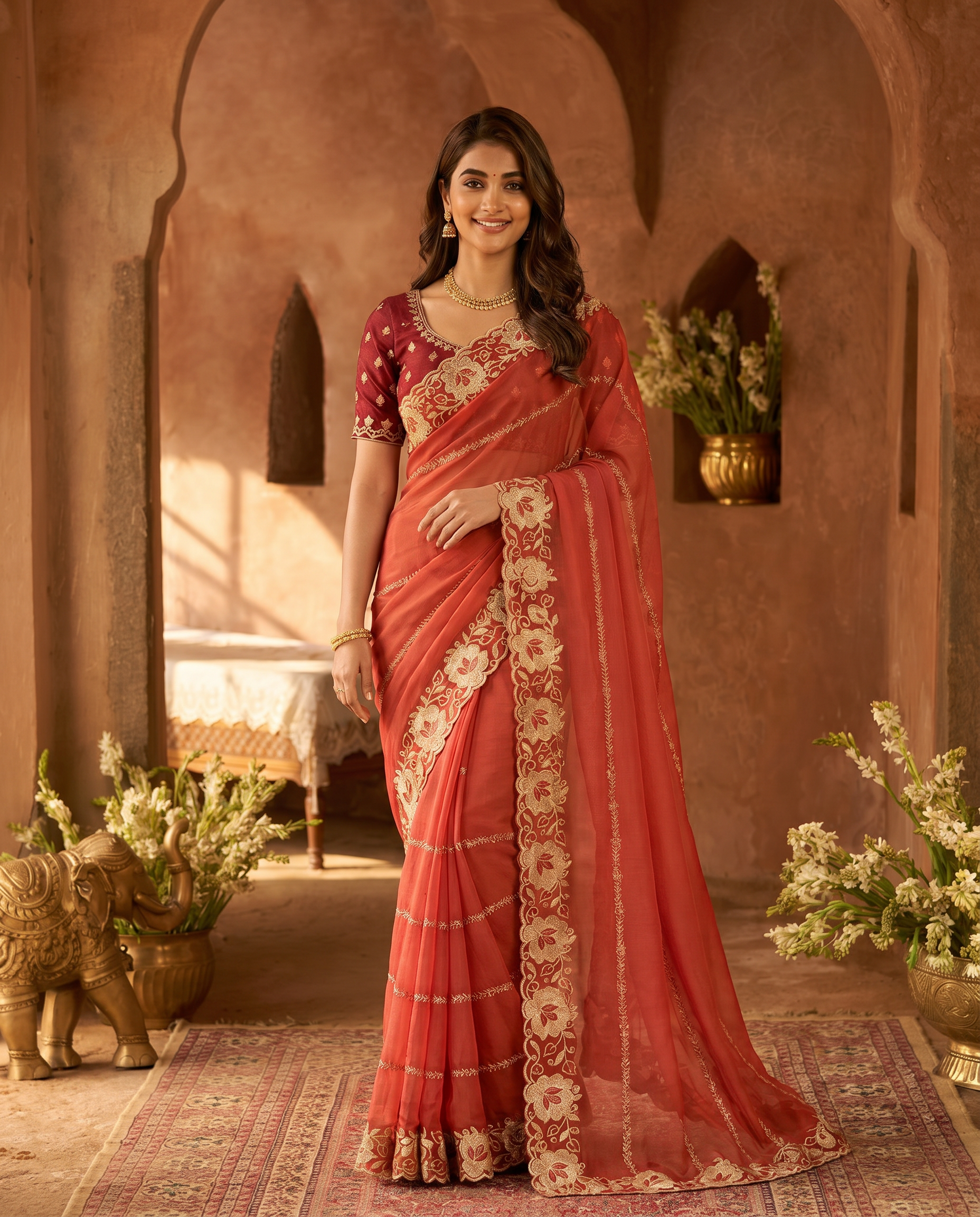 Elegant Mustard Yellow Embroidered Saree with Floral Designer Border – Festive & Party Wear - output 1 - 02 hero