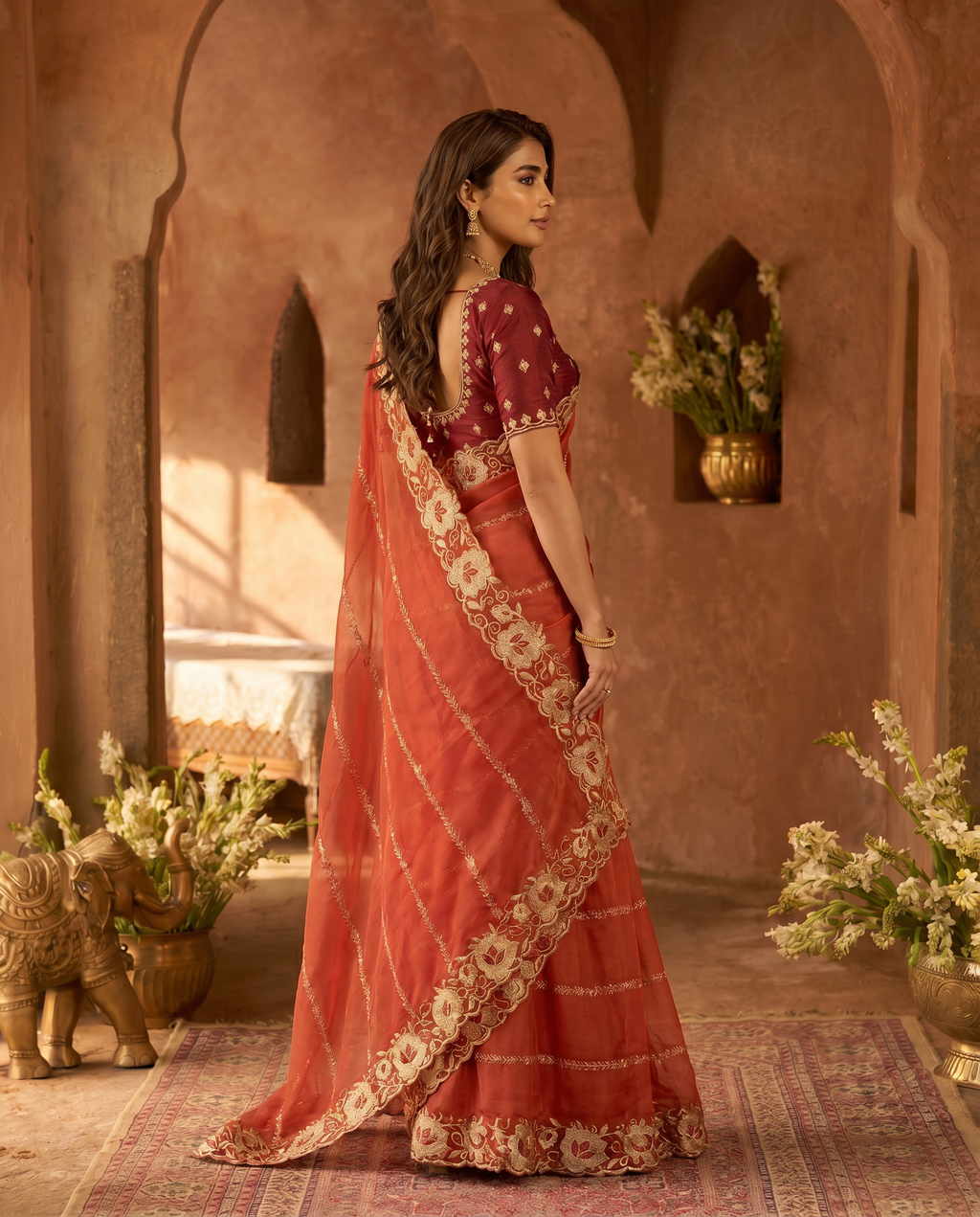 Elegant Mustard Yellow Embroidered Saree with Floral Designer Border – Festive & Party Wear - output 1 - 03 side