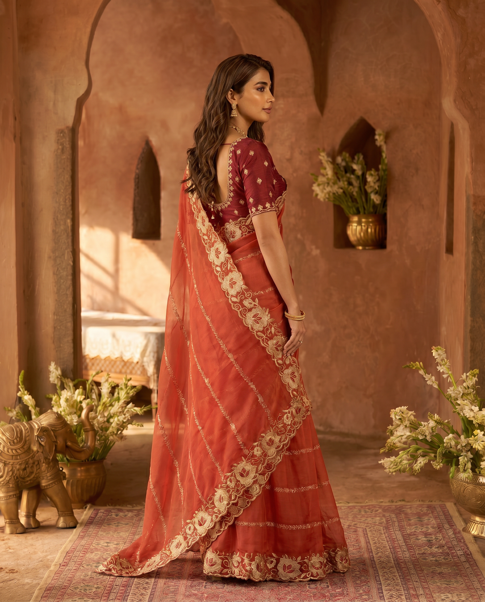Elegant Mustard Yellow Embroidered Saree with Floral Designer Border – Festive & Party Wear - output 1 - 03 side