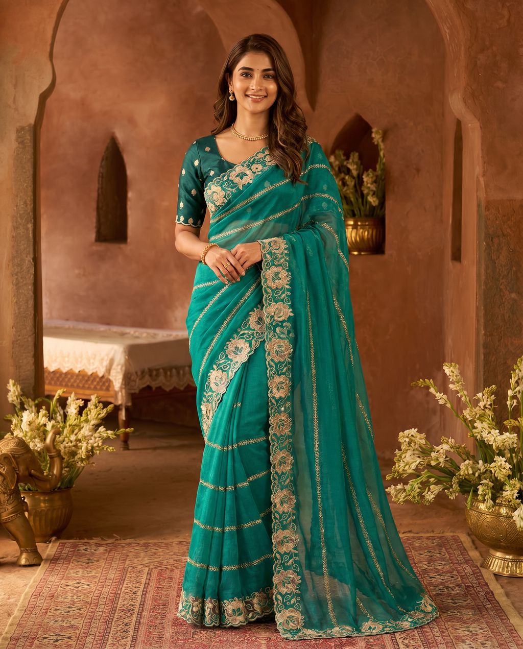 Elegant Mustard Yellow Embroidered Saree with Floral Designer Border – Festive & Party Wear - output 3 - 02 hero