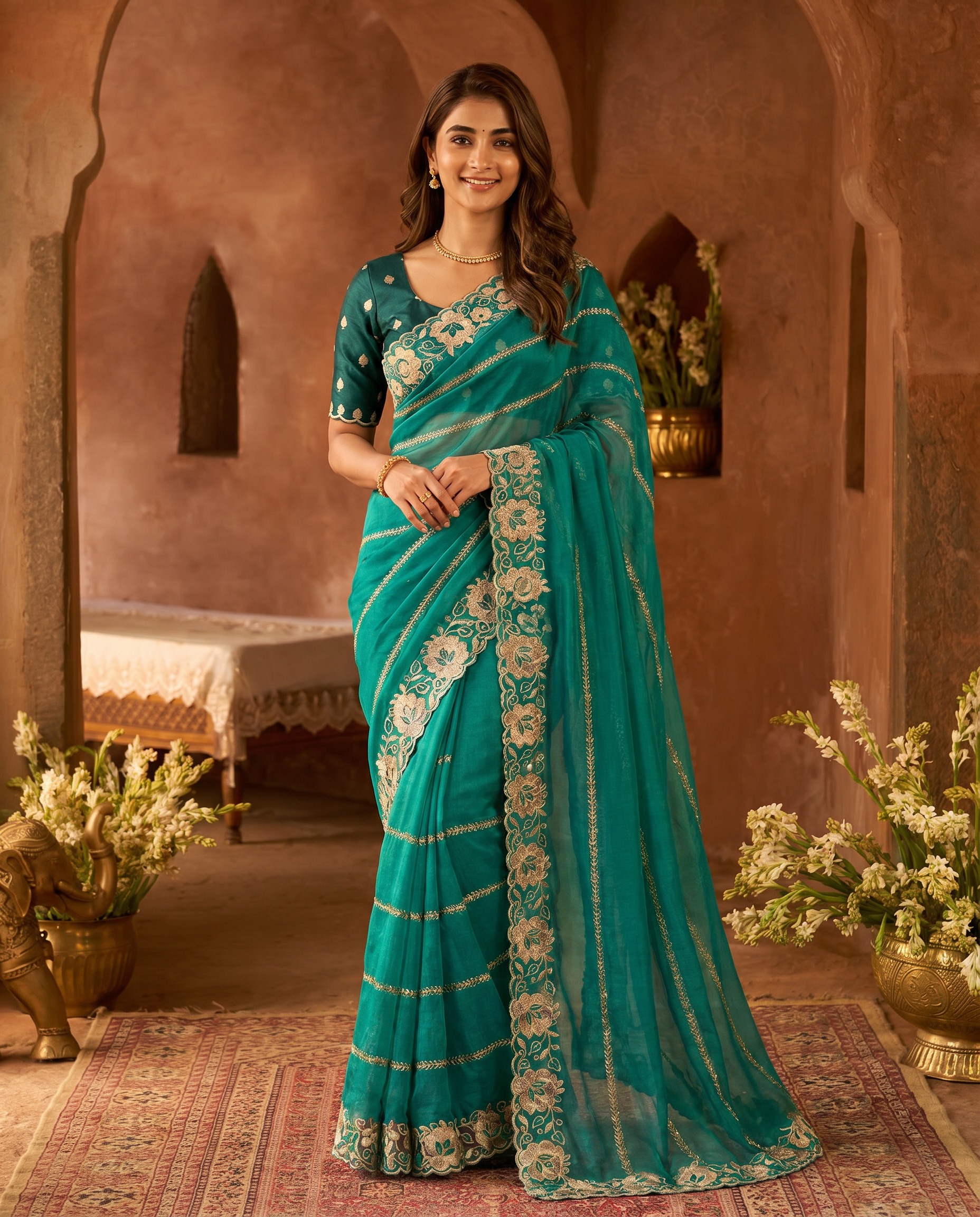 Elegant Mustard Yellow Embroidered Saree with Floral Designer Border – Festive & Party Wear - output 3 - 02 hero