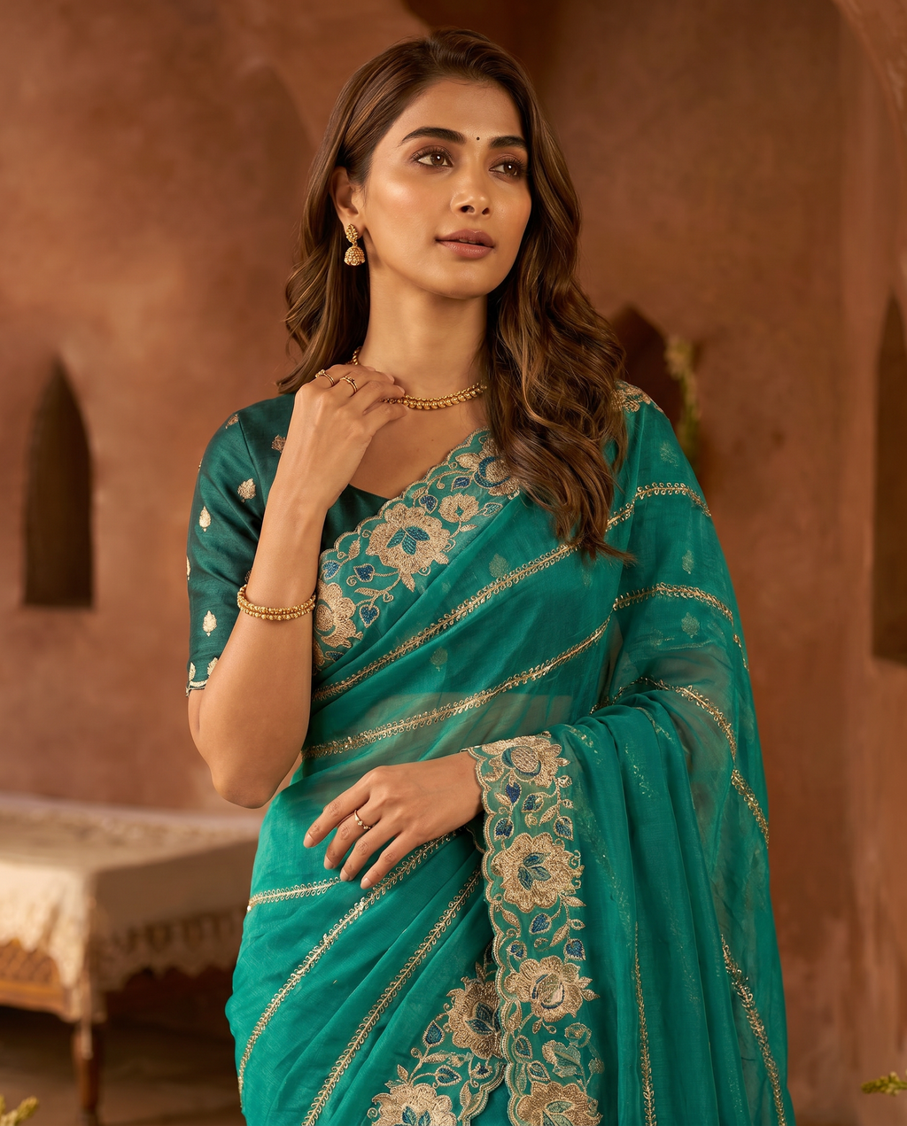 Elegant Mustard Yellow Embroidered Saree with Floral Designer Border – Festive & Party Wear - output 3 - 04 upper closeup