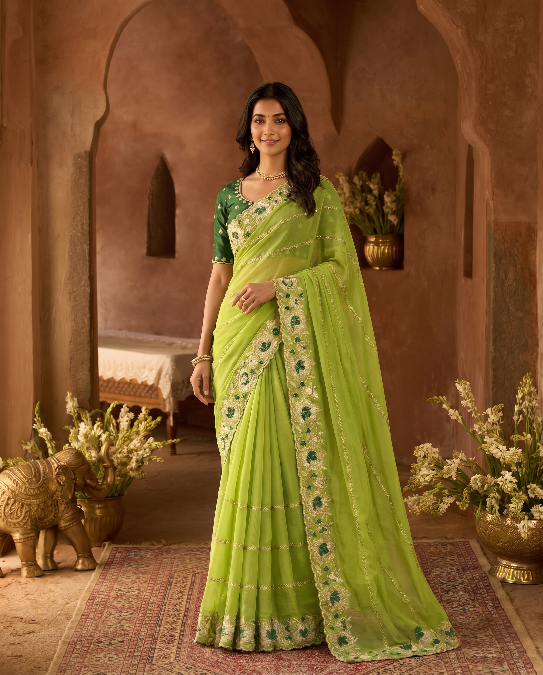 Elegant Mustard Yellow Embroidered Saree with Floral Designer Border – Festive & Party Wear - output 4 - 02 hero