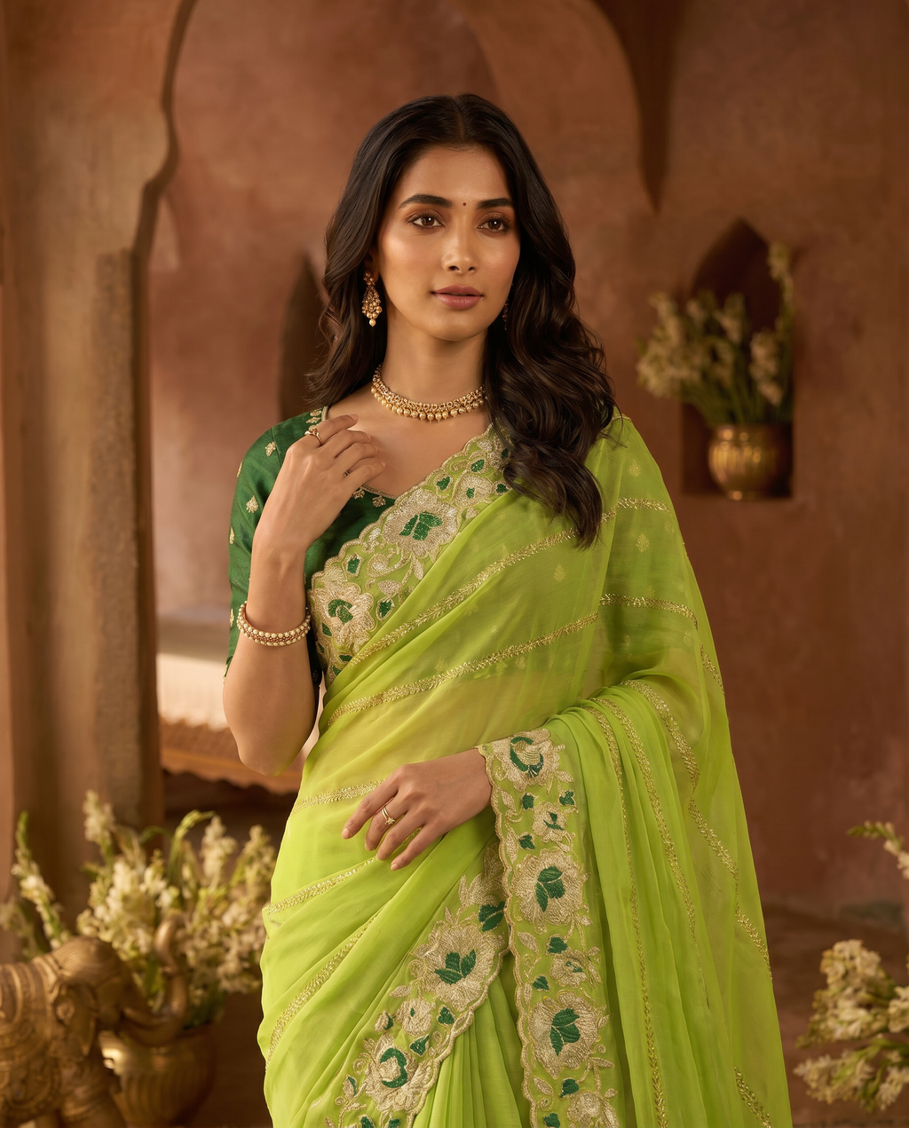 Elegant Mustard Yellow Embroidered Saree with Floral Designer Border – Festive & Party Wear - output 4 - 04 upper closeup