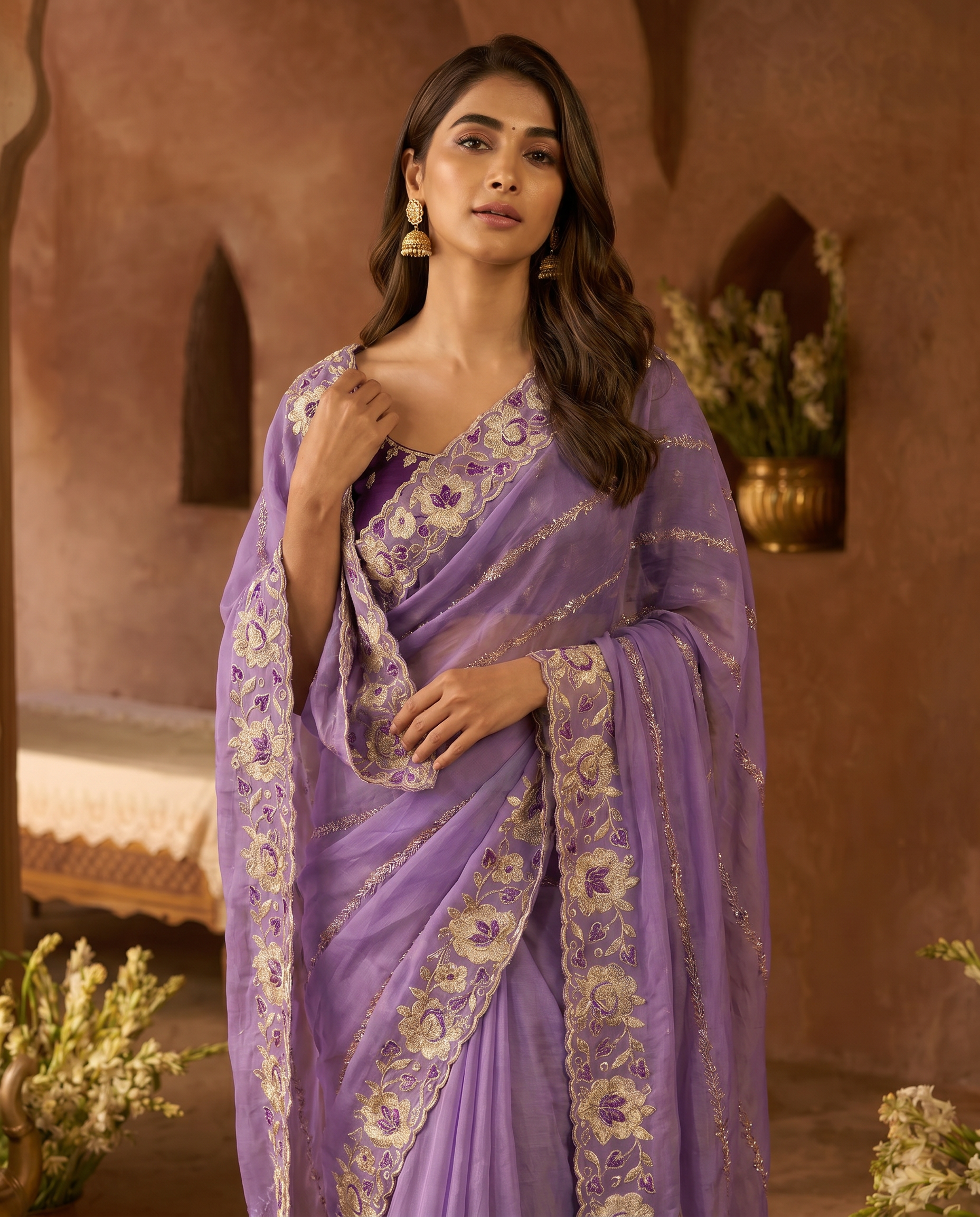 Elegant Mustard Yellow Embroidered Saree with Floral Designer Border – Festive & Party Wear - output 5 - 04 upper closeup