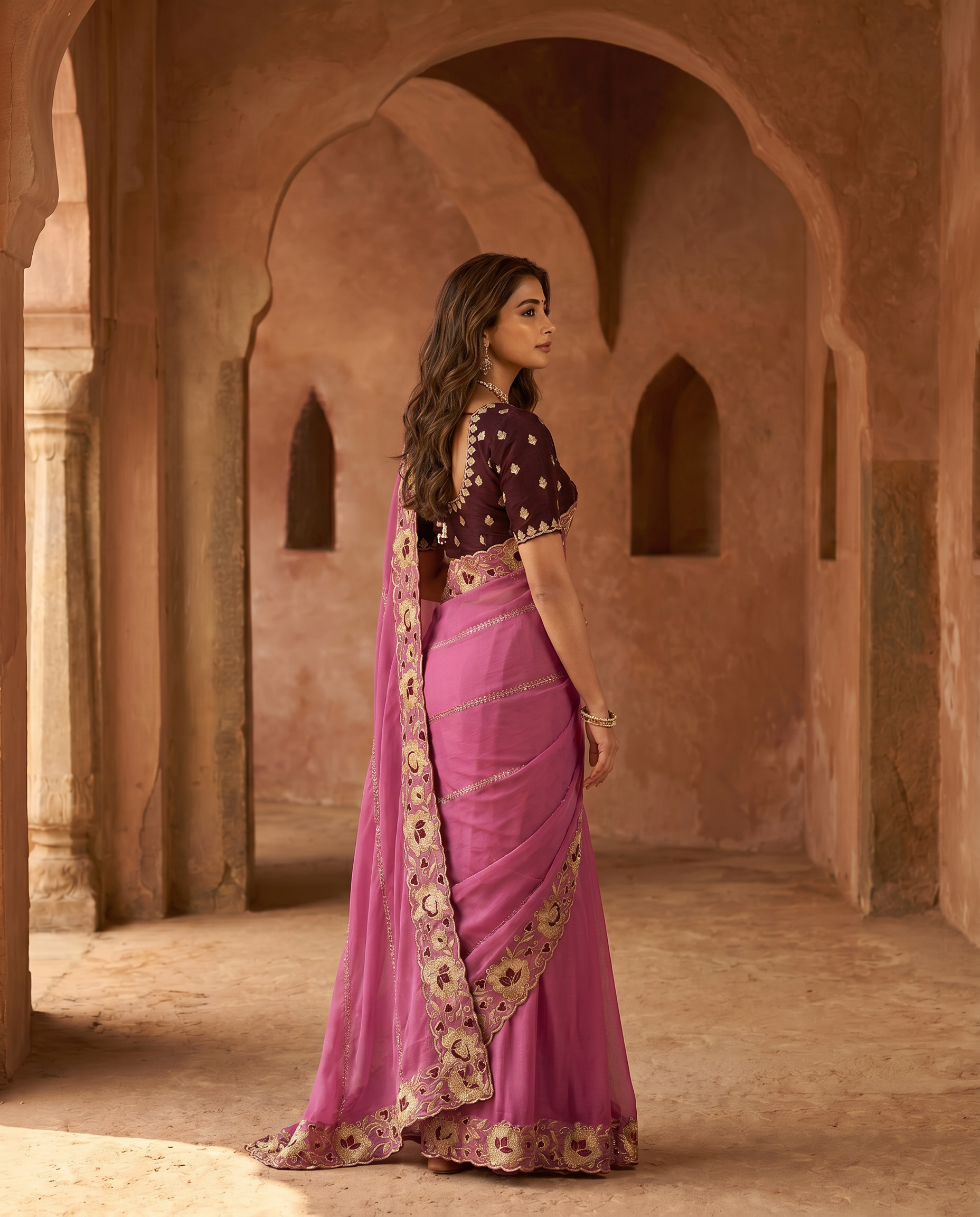 Elegant Mustard Yellow Embroidered Saree with Floral Designer Border – Festive & Party Wear - output 6 - 03 side