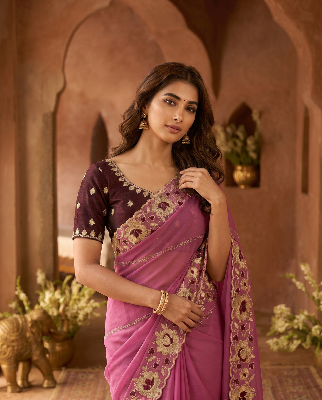 Elegant Mustard Yellow Embroidered Saree with Floral Designer Border – Festive & Party Wear - output 6 - 04 upper closeup