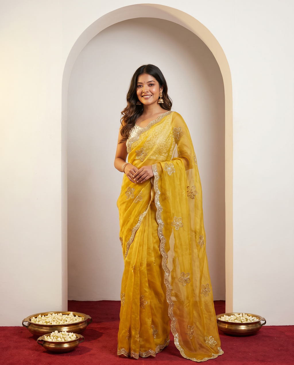 Elegant Mustard Yellow Embroidered Saree with Golden Designer Border – Festive & Party Wear - output 0 - 02 hero