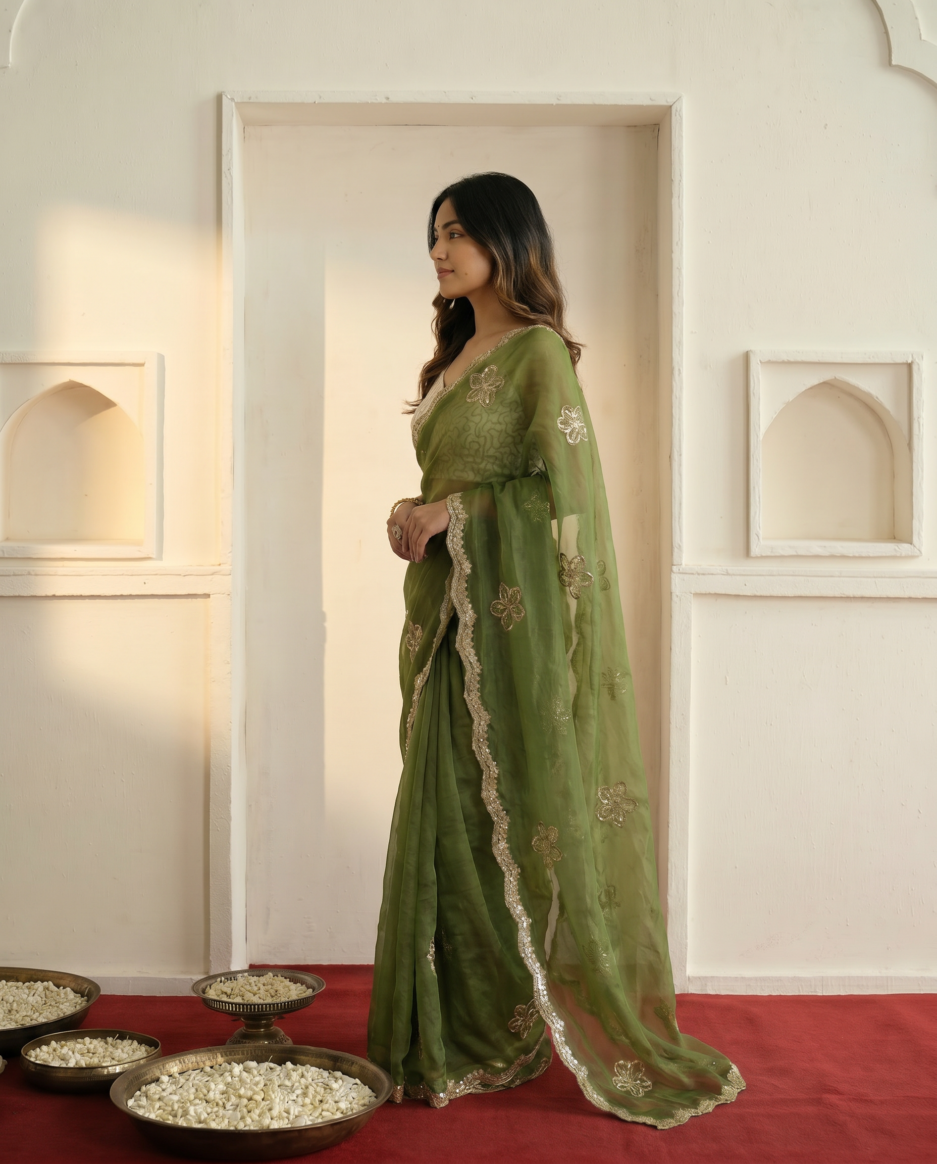 Elegant Mustard Yellow Embroidered Saree with Golden Designer Border – Festive & Party Wear - output 1 - 03 side