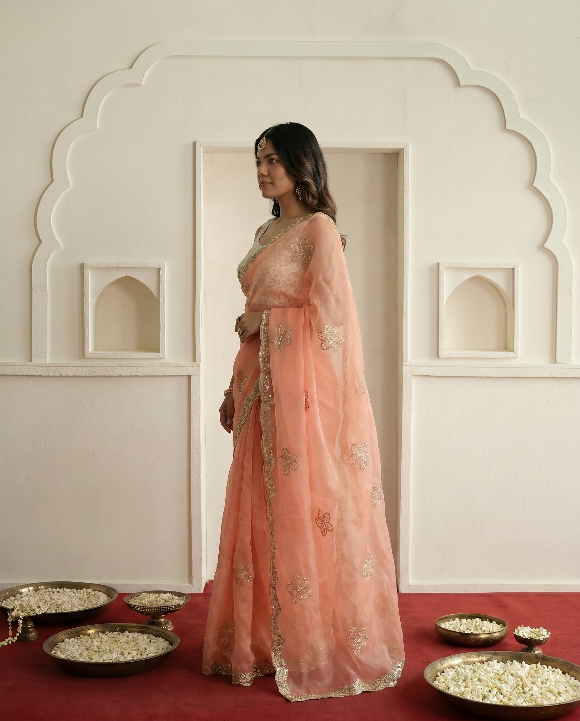 Elegant Mustard Yellow Embroidered Saree with Golden Designer Border – Festive & Party Wear - output 2 - 03 side