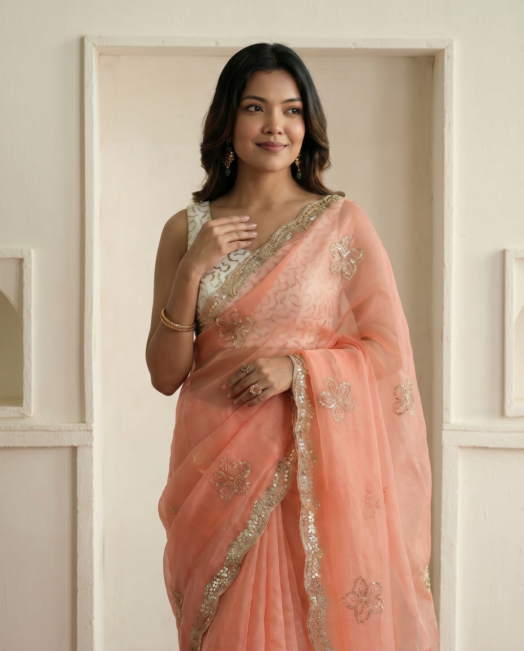Elegant Mustard Yellow Embroidered Saree with Golden Designer Border – Festive & Party Wear - output 2 - 04 upper closeup