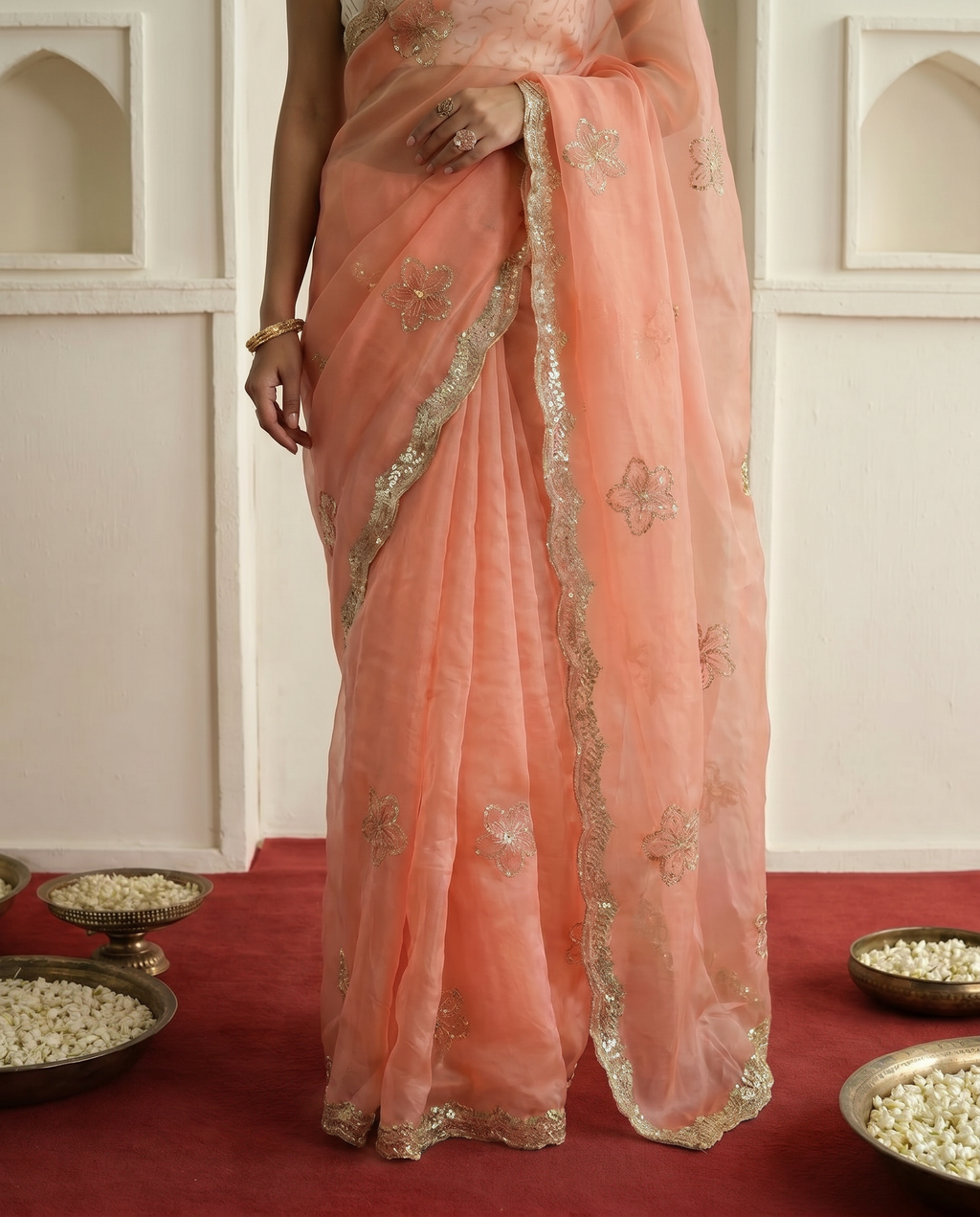 Elegant Mustard Yellow Embroidered Saree with Golden Designer Border – Festive & Party Wear - output 2 - 05 lower closeup