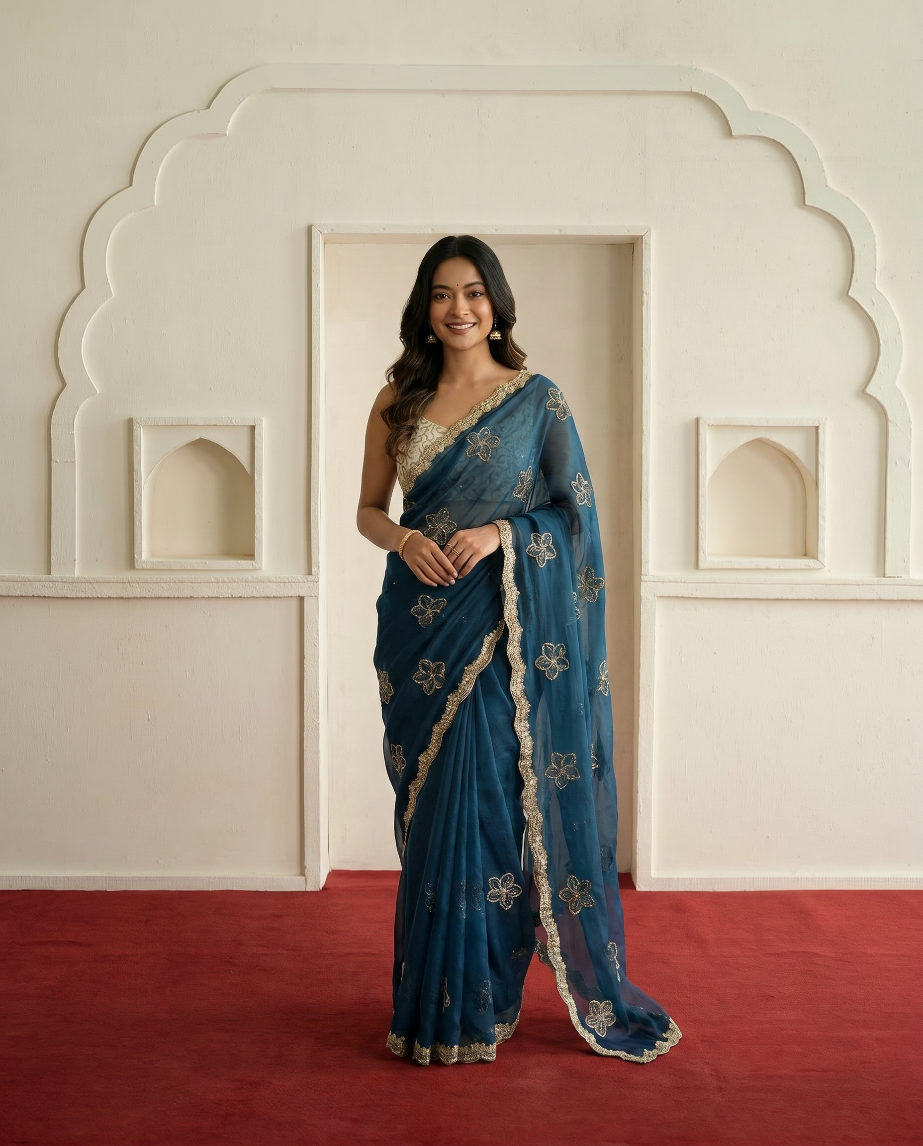 Elegant Mustard Yellow Embroidered Saree with Golden Designer Border – Festive & Party Wear - output 3 - 02 hero