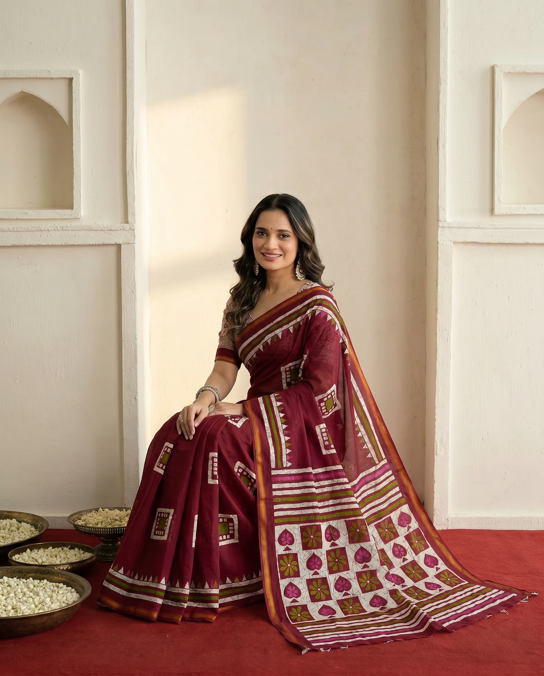 Elegant Navy Blue Printed Pure Cotton Saree with Geometric Border - output 1 - 02 hero