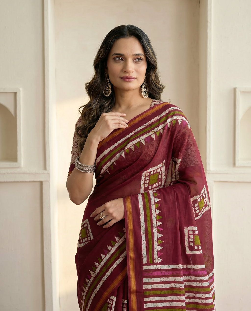 Elegant Navy Blue Printed Pure Cotton Saree with Geometric Border - output 1 - 04 upper closeup