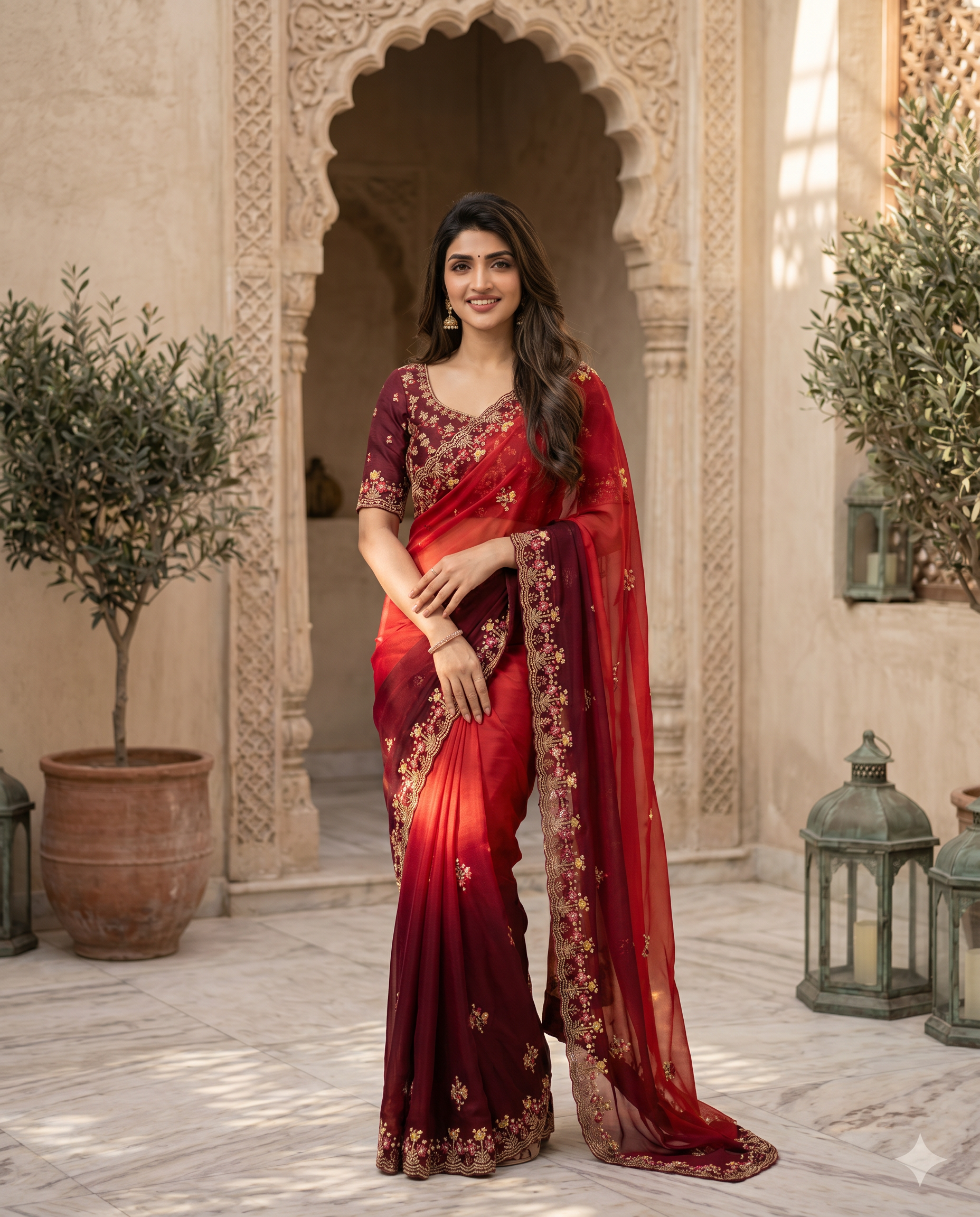 Elegant Olive Green Embroidered Saree with Floral Designer Border – Festive & Party Wear - output 1 - 02 hero