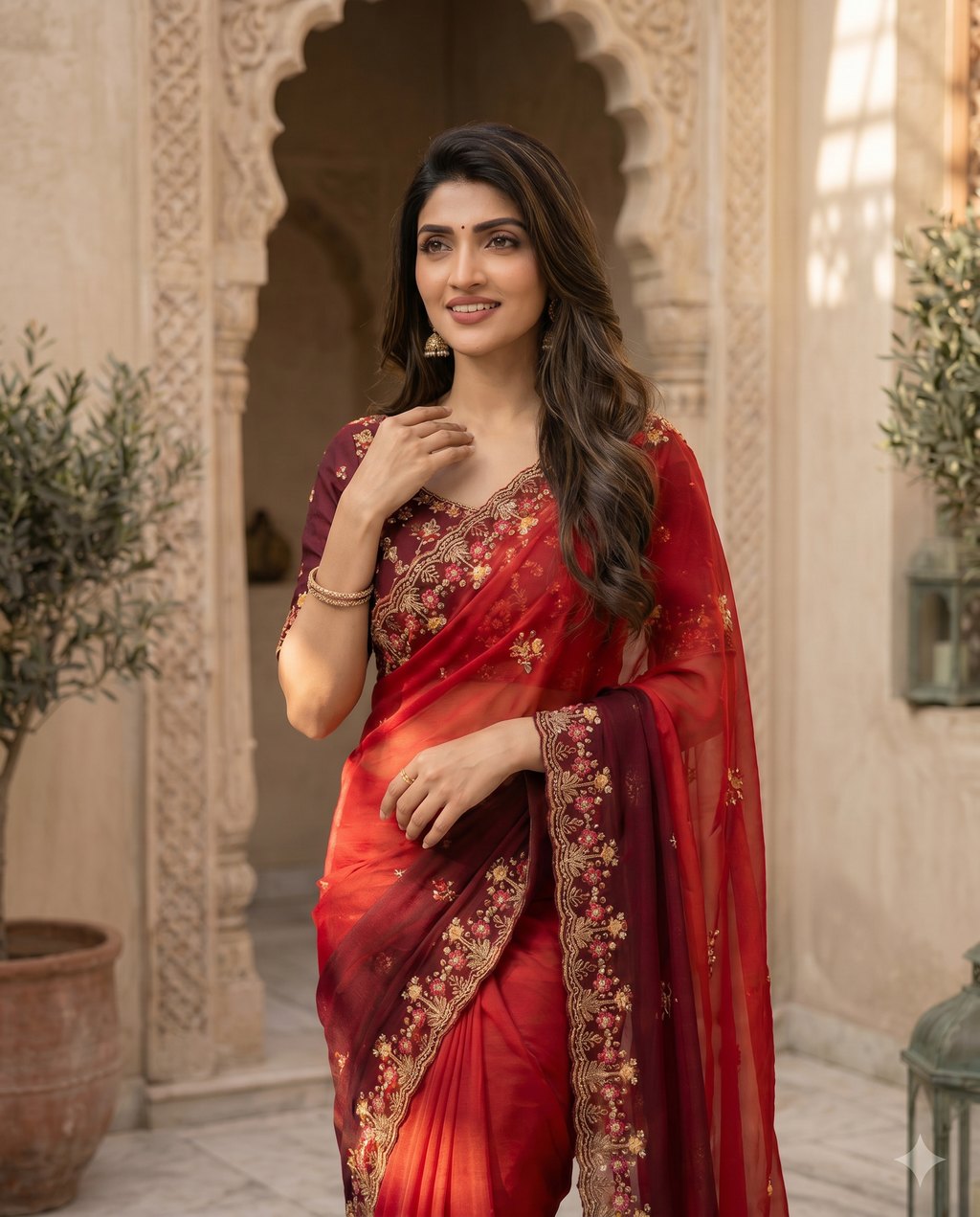 Elegant Olive Green Embroidered Saree with Floral Designer Border – Festive & Party Wear - output 1 - 04 upper closeup