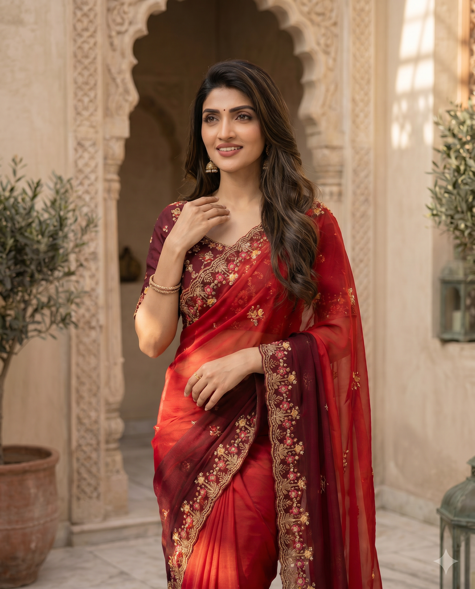 Elegant Olive Green Embroidered Saree with Floral Designer Border – Festive & Party Wear - output 1 - 04 upper closeup