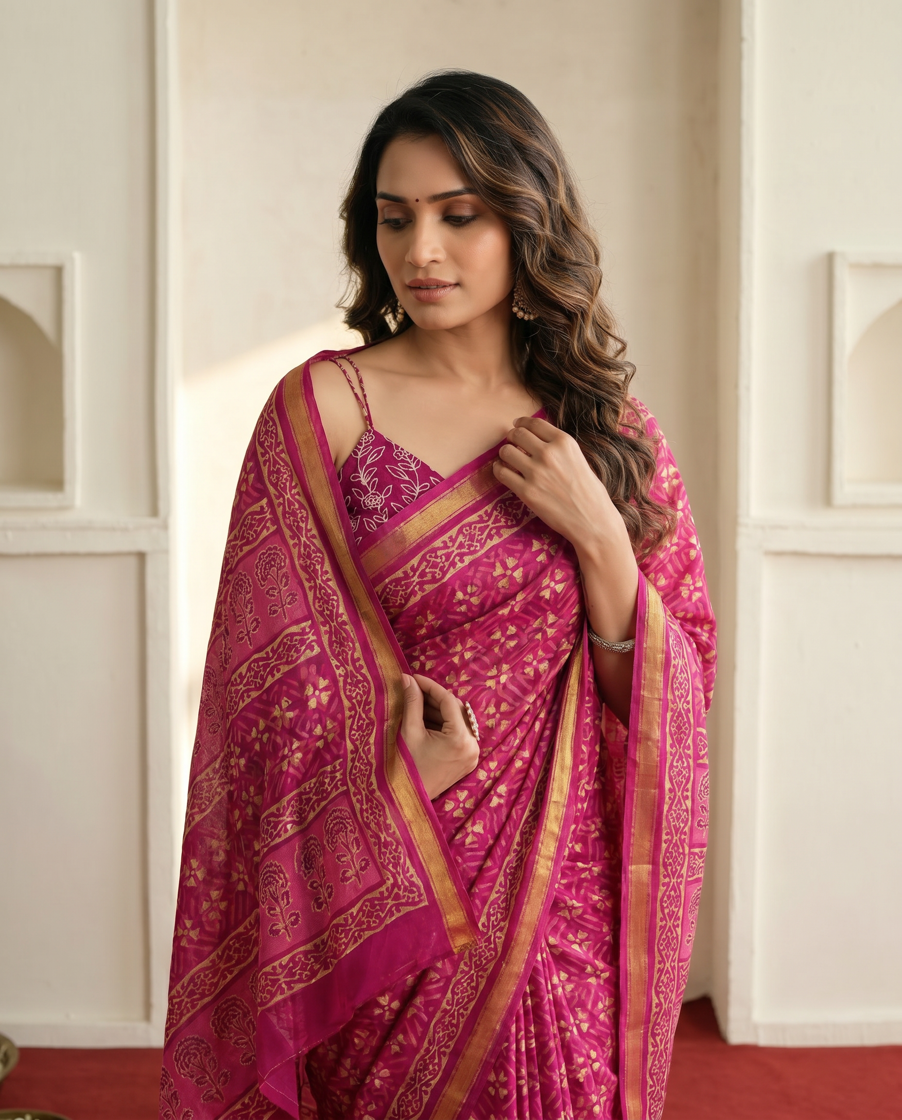 Elegant Olive Green Printed Pure Cotton Saree with Traditional Border - output 1 - 04 upper closeup