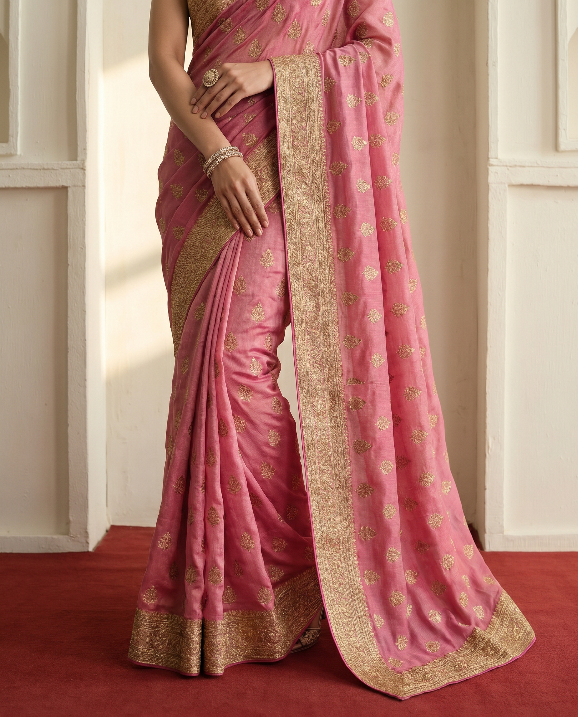 Elegant Olive Green Printed Pure Cotton Saree with Traditional Border - output 1 - 05 lower closeup