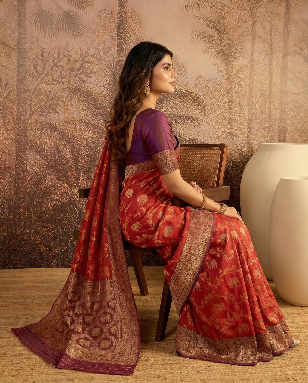 Elegant Orange Banarasi Style Zari Woven Saree with Rich Designer Pallu – Wedding & Festive Wear - output 1 - 03 side