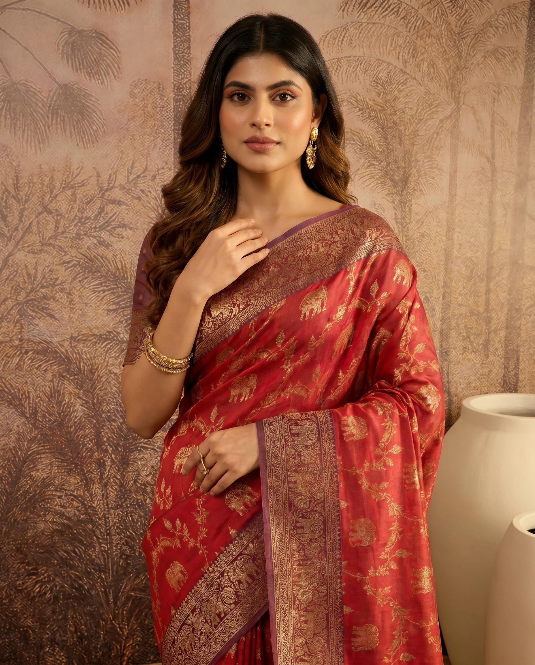 Elegant Orange Banarasi Style Zari Woven Saree with Rich Designer Pallu – Wedding & Festive Wear - output 1 - 04 upper closeup