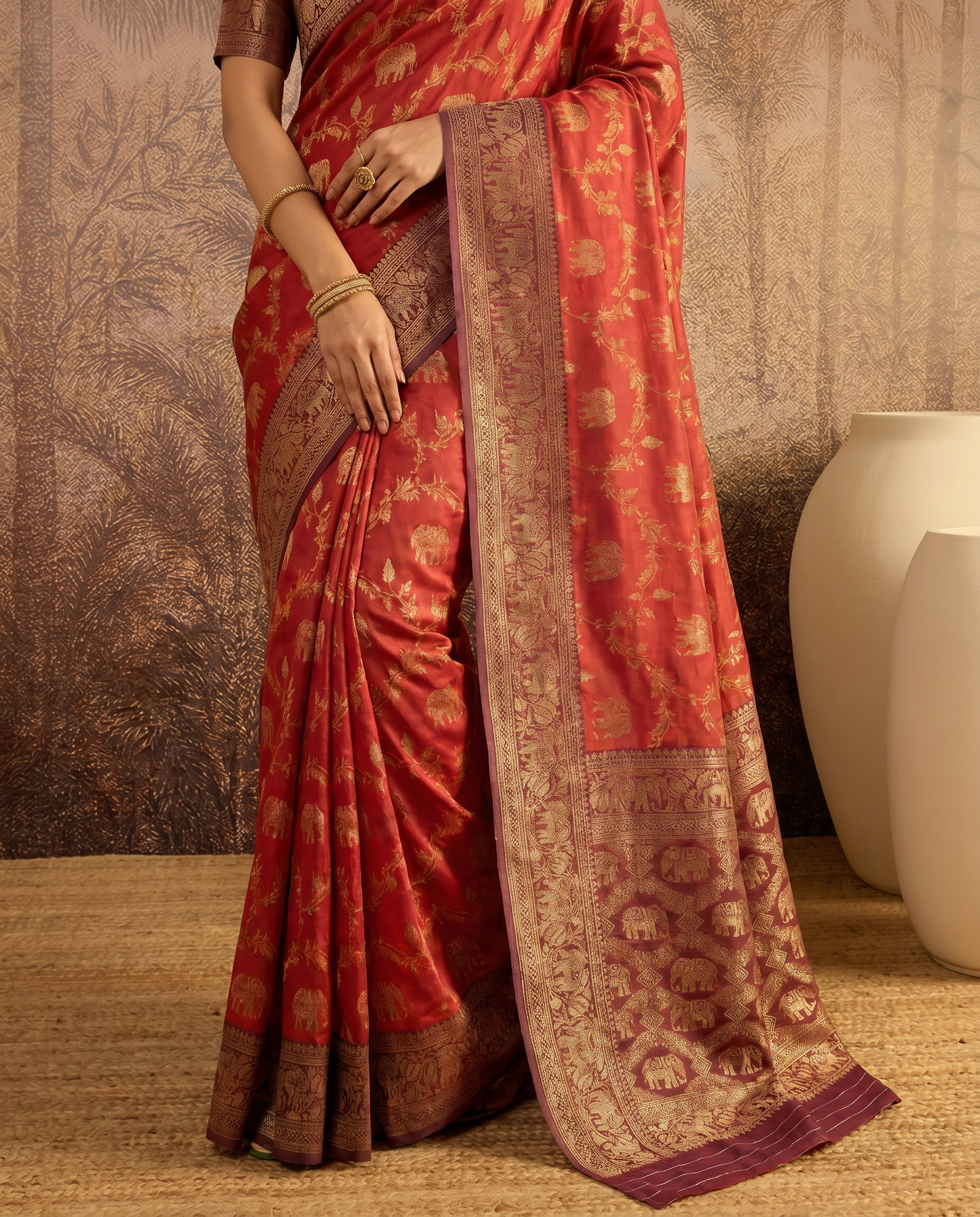 Elegant Orange Banarasi Style Zari Woven Saree with Rich Designer Pallu – Wedding & Festive Wear - output 1 - 05 lower closeup