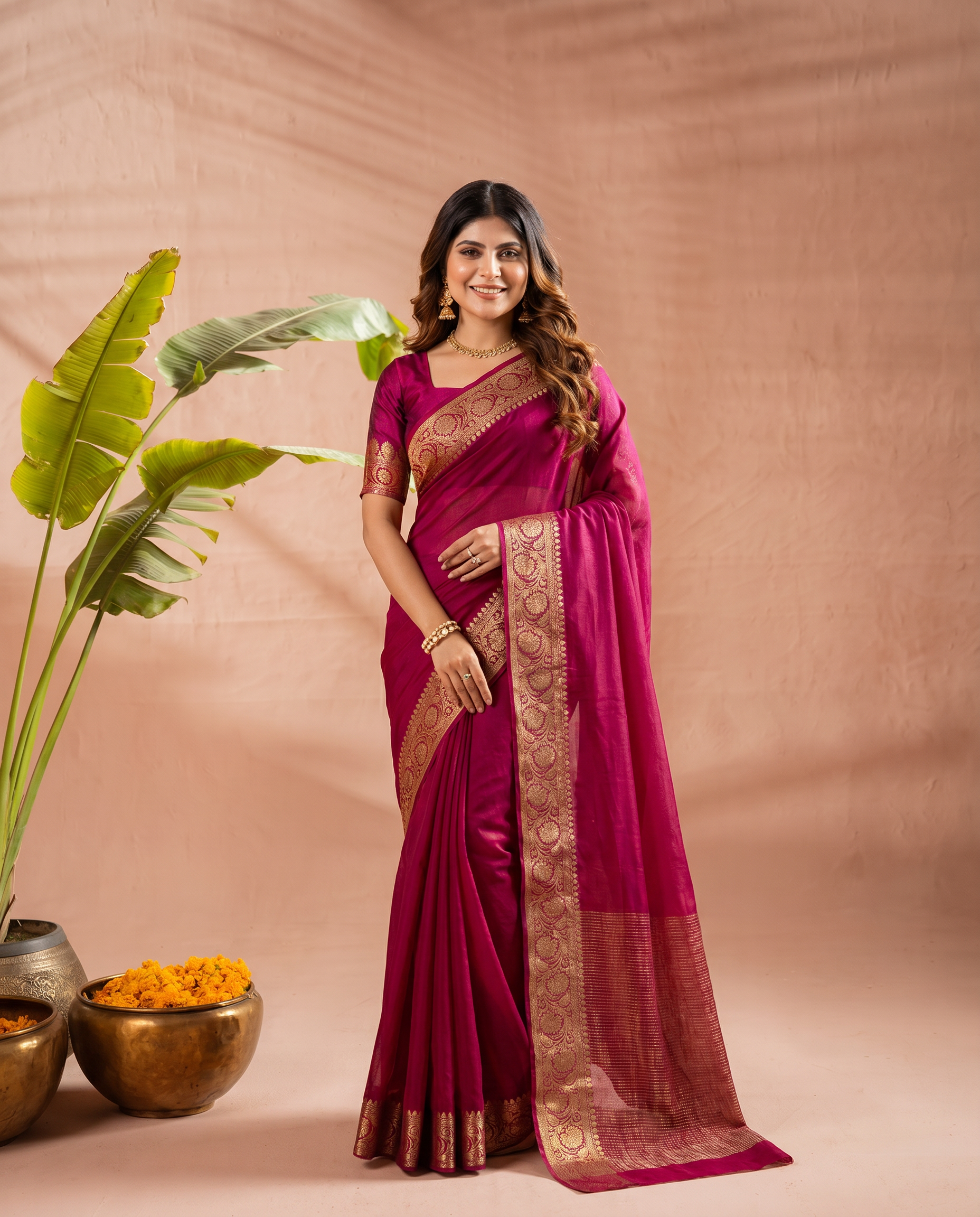 Elegant Purple Georgette Saree with Golden Zari Border – Festive & Party Wear - output 1 - 02 hero