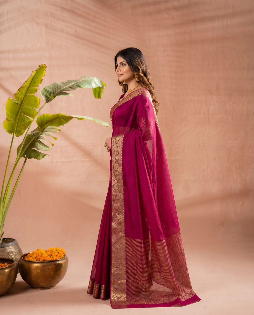Elegant Purple Georgette Saree with Golden Zari Border – Festive & Party Wear - output 1 - 03 side