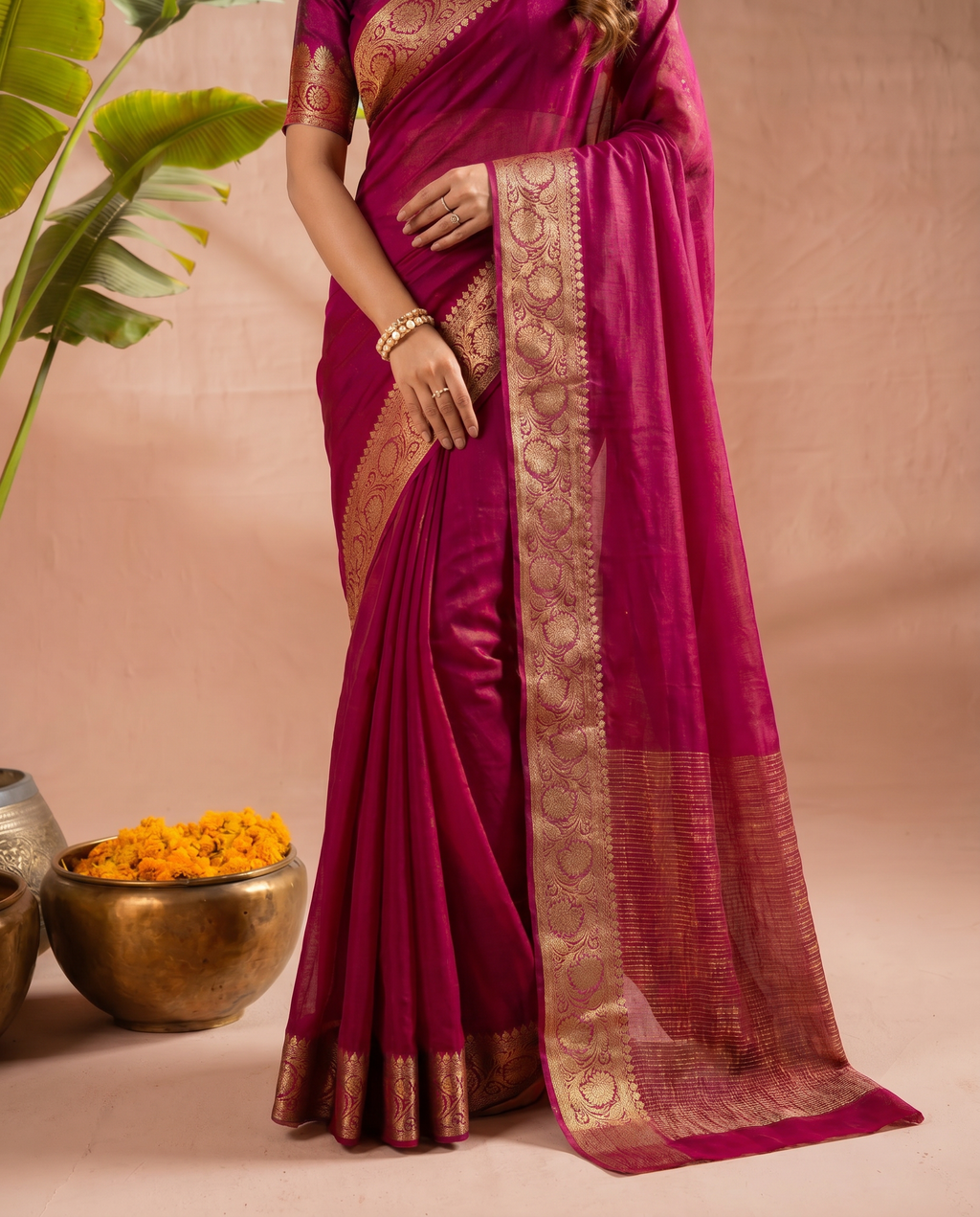Elegant Purple Georgette Saree with Golden Zari Border – Festive & Party Wear - output 1 - 05 lower closeup