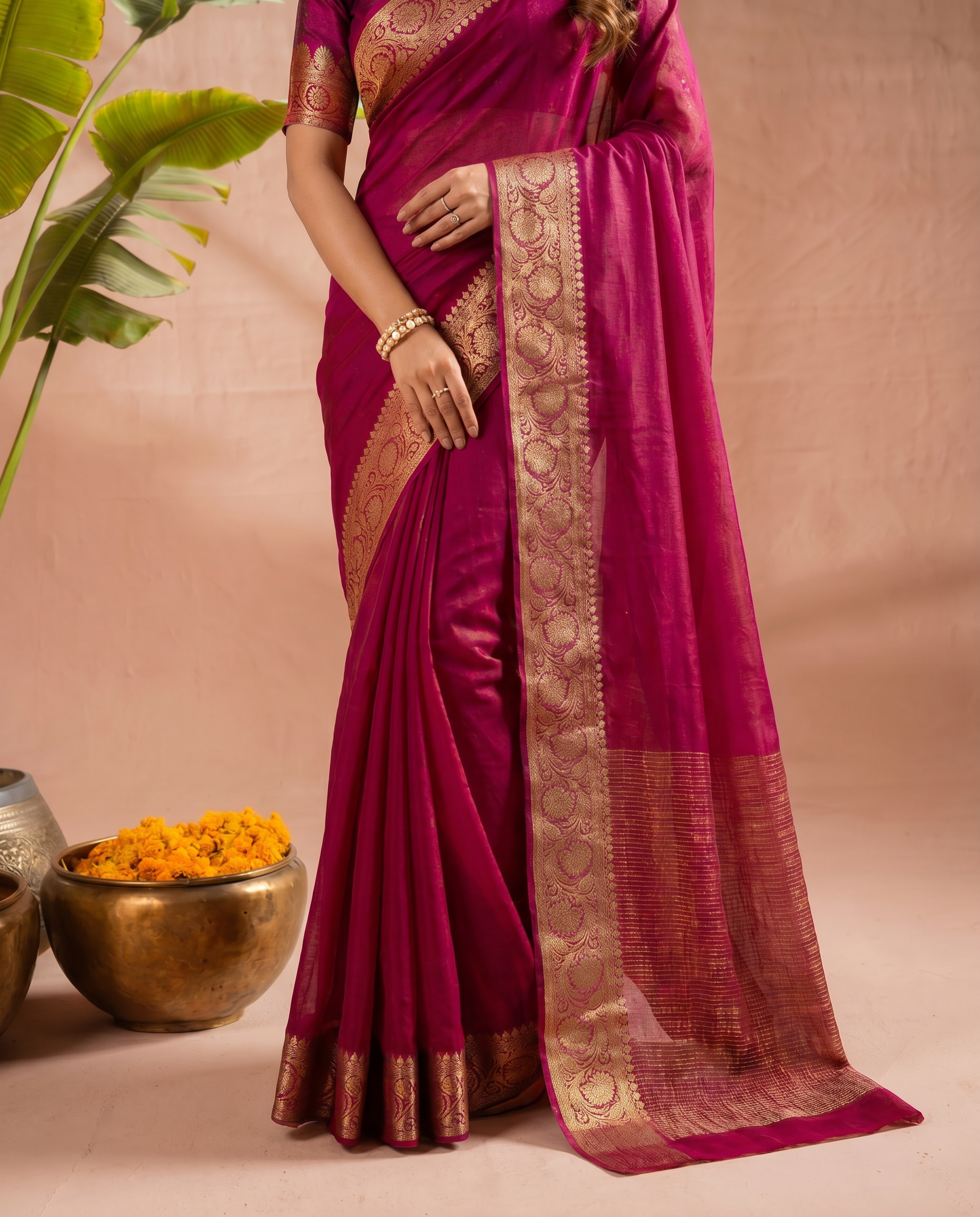 Elegant Purple Georgette Saree with Golden Zari Border – Festive & Party Wear - output 1 - 05 lower closeup