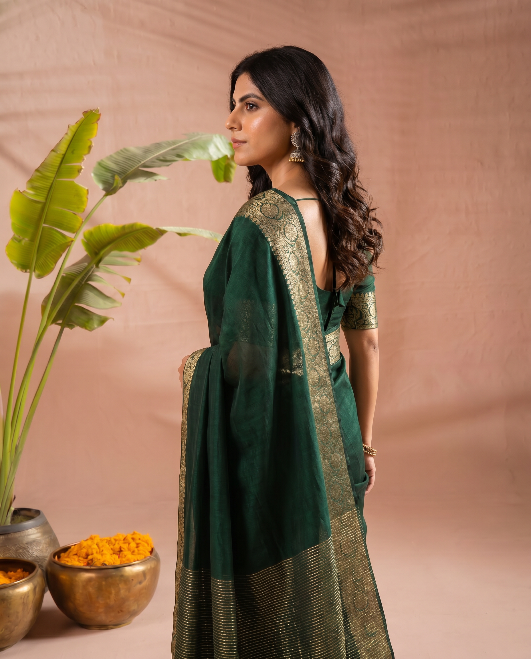 Elegant Purple Georgette Saree with Golden Zari Border – Festive & Party Wear - output 2 - 03 side