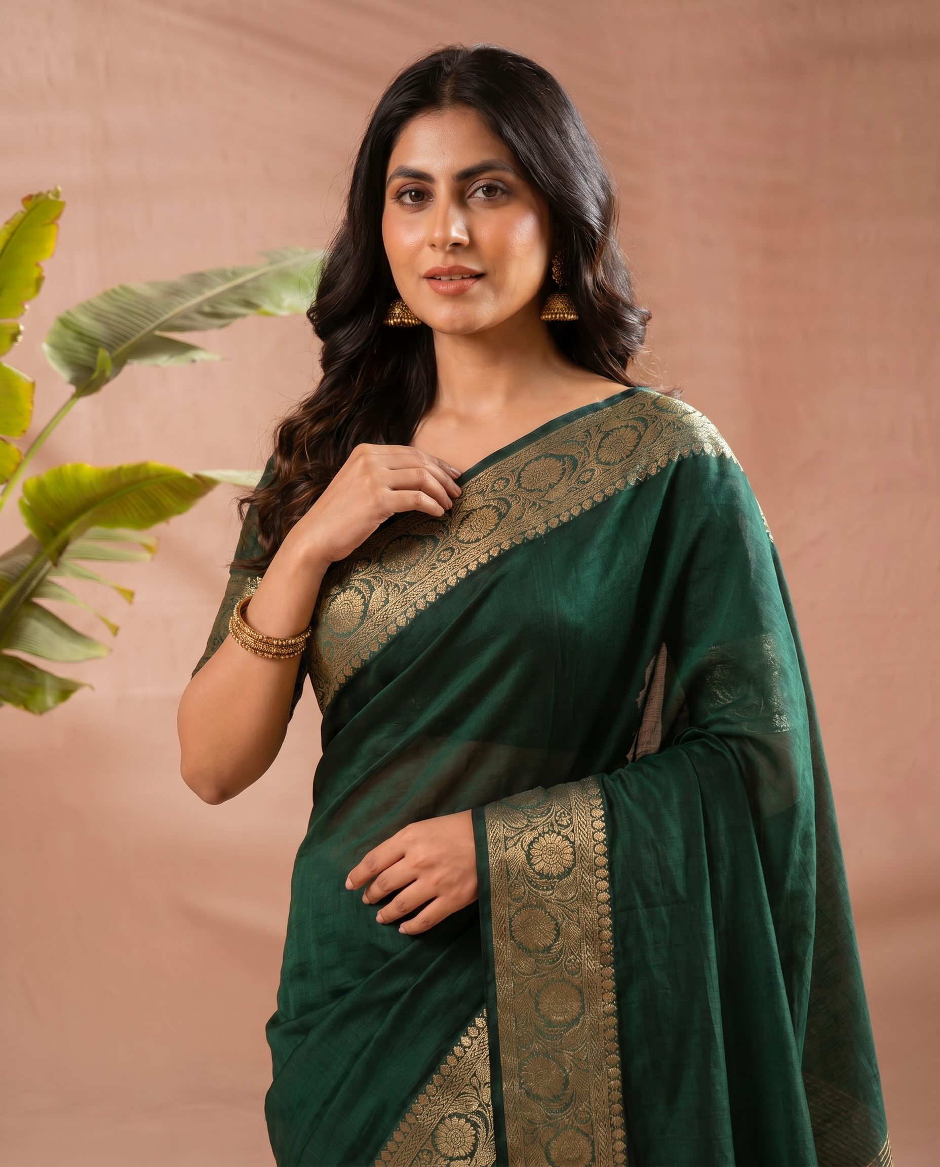 Elegant Purple Georgette Saree with Golden Zari Border – Festive & Party Wear - output 2 - 04 upper closeup