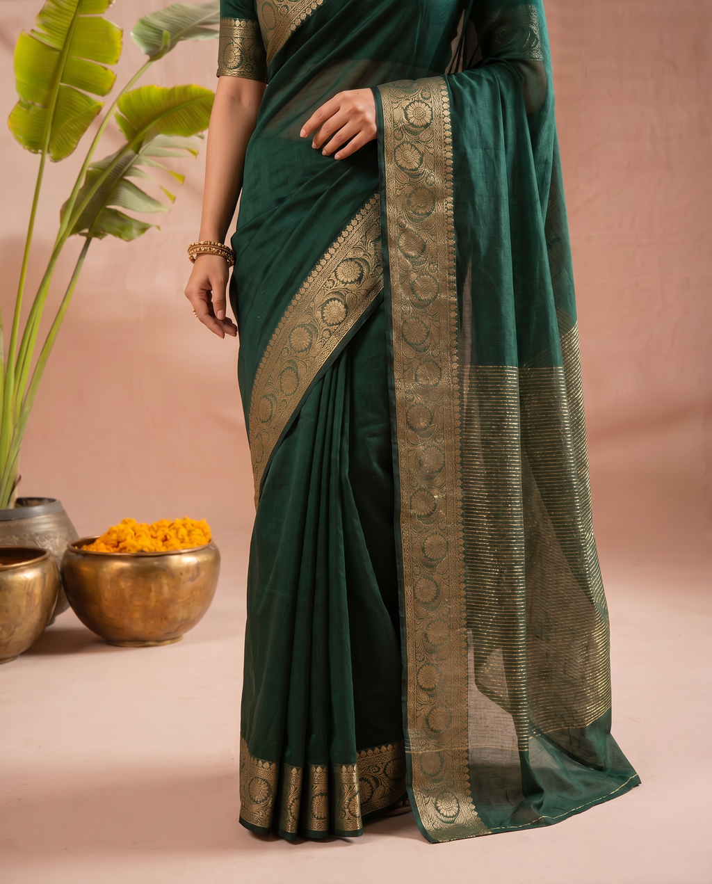 Elegant Purple Georgette Saree with Golden Zari Border – Festive & Party Wear - output 2 - 05 lower closeup