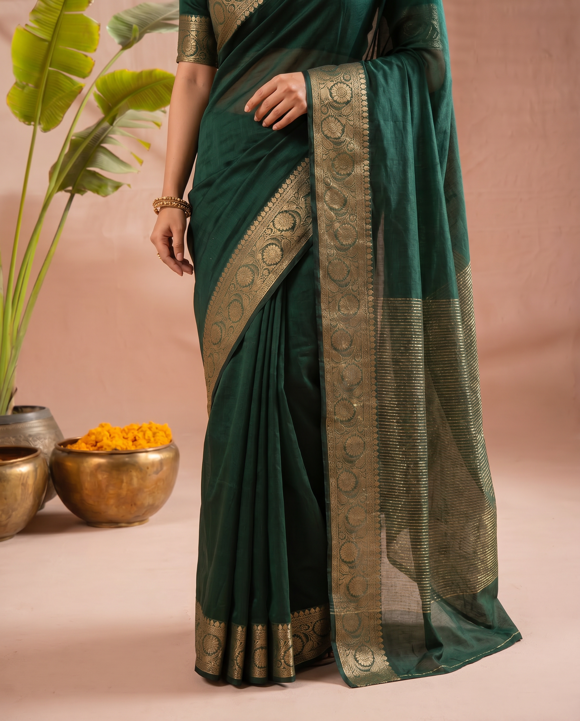 Elegant Purple Georgette Saree with Golden Zari Border – Festive & Party Wear - output 2 - 05 lower closeup