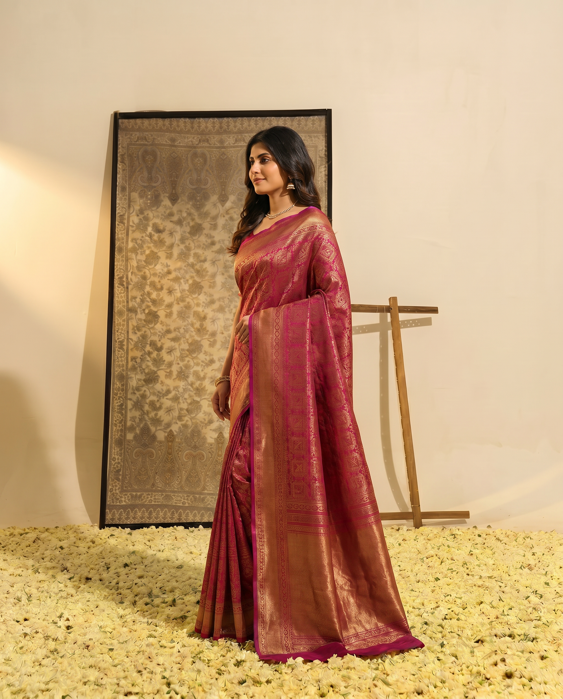 Elegant Rani Pink Banarasi Style Zari Woven Saree with Rich Designer Pallu – Wedding & Festive Wear - output 1 - 03 side