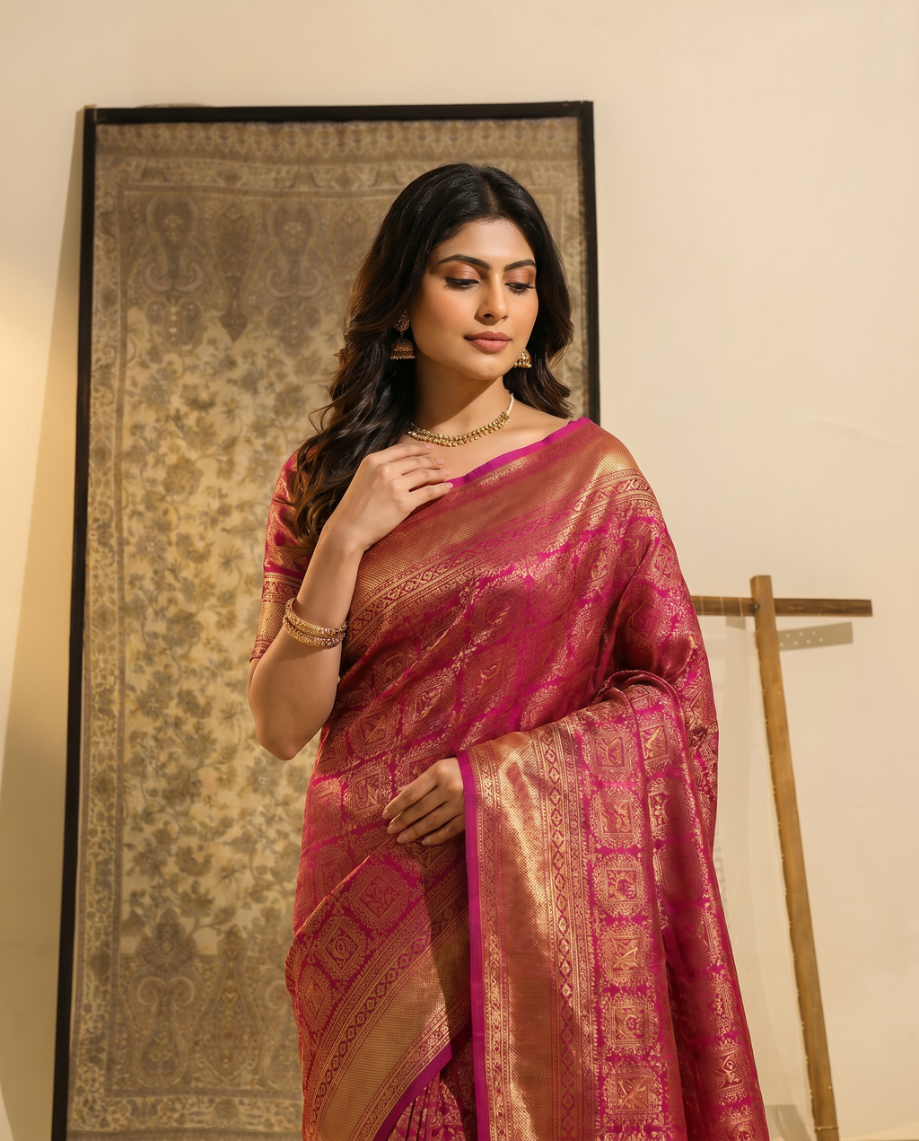 Elegant Rani Pink Banarasi Style Zari Woven Saree with Rich Designer Pallu – Wedding & Festive Wear - output 1 - 04 upper closeup