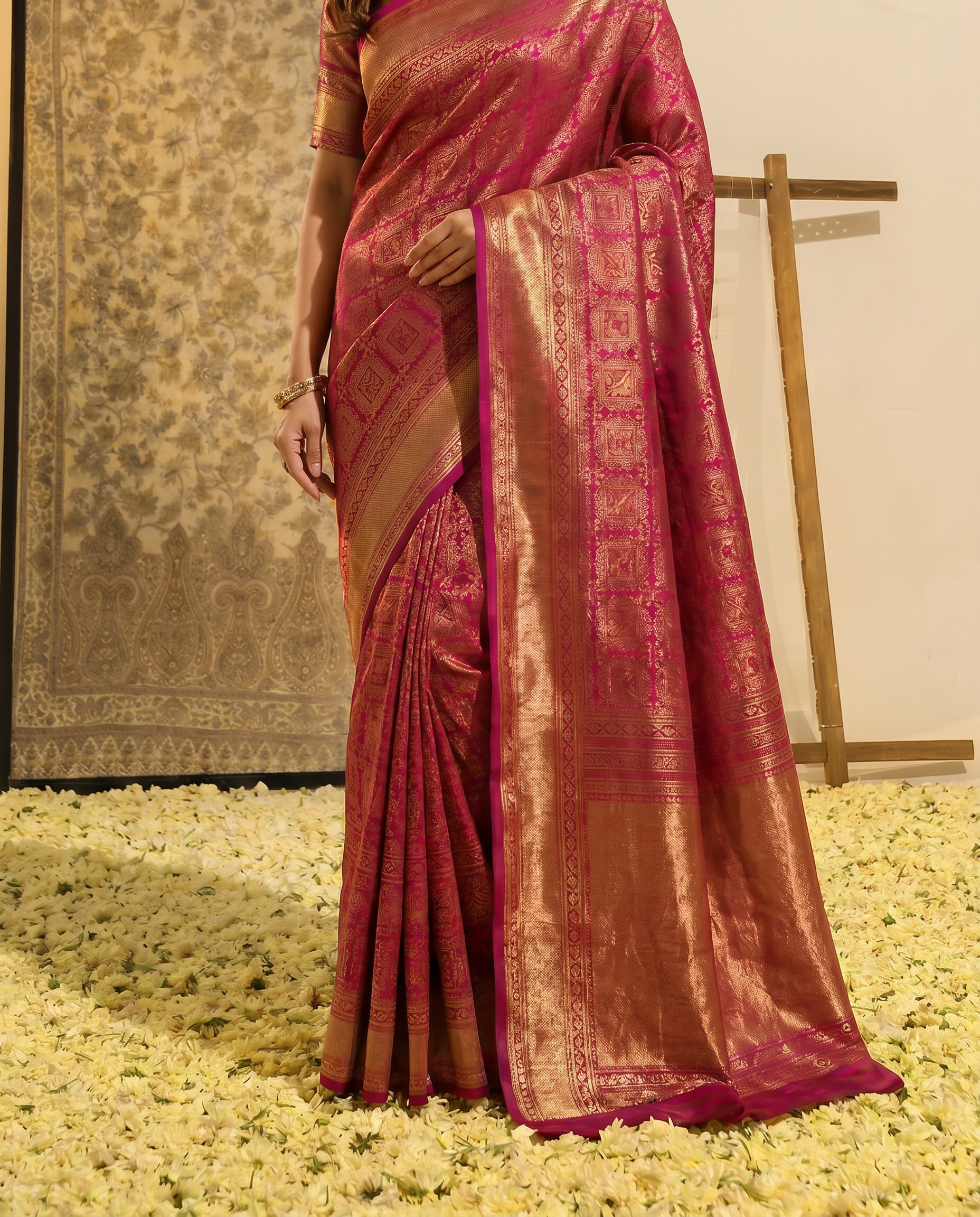 Elegant Rani Pink Banarasi Style Zari Woven Saree with Rich Designer Pallu – Wedding & Festive Wear - output 1 - 05 lower closeup