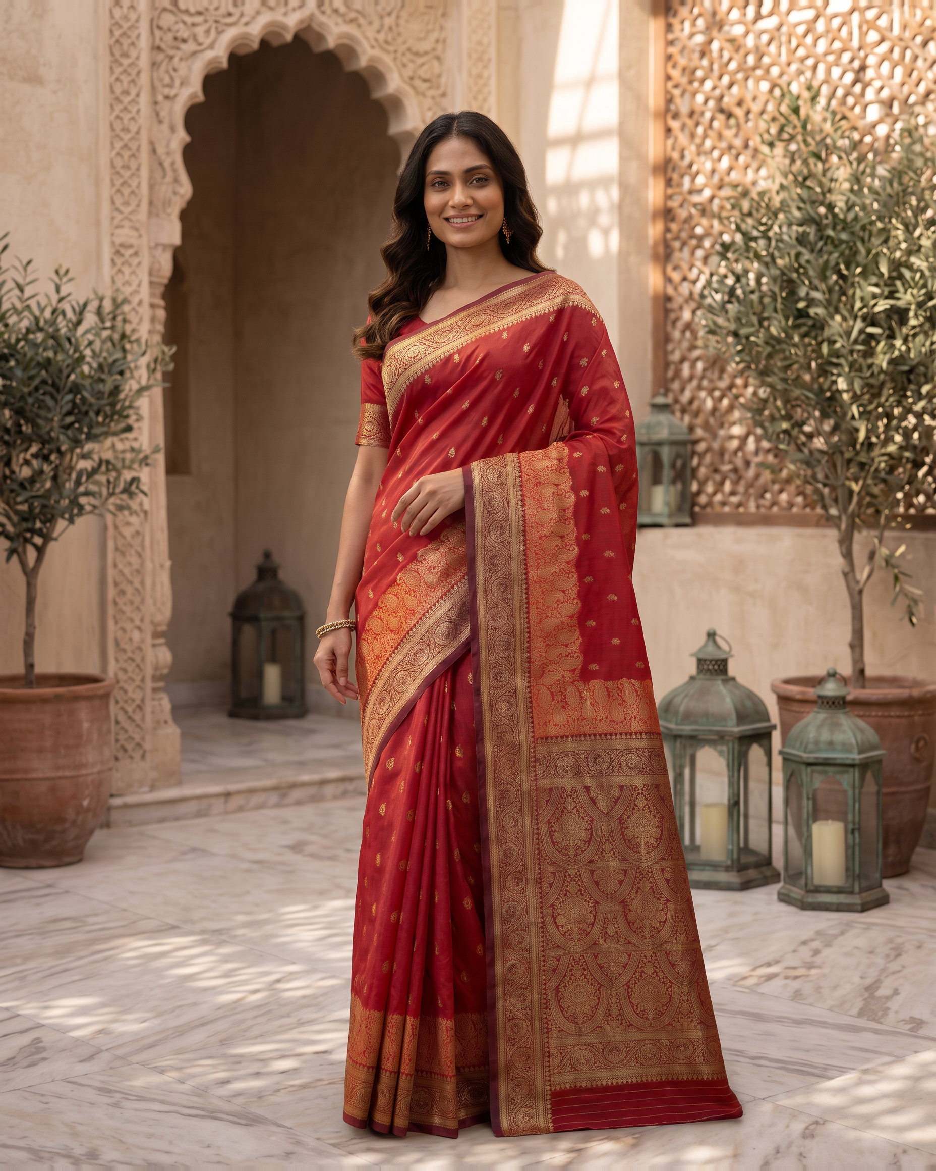 Elegant Rani Pink Banarasi Style Zari Woven Saree with Rich Golden Designer Pallu – Wedding & Festive Wear - Red - hero