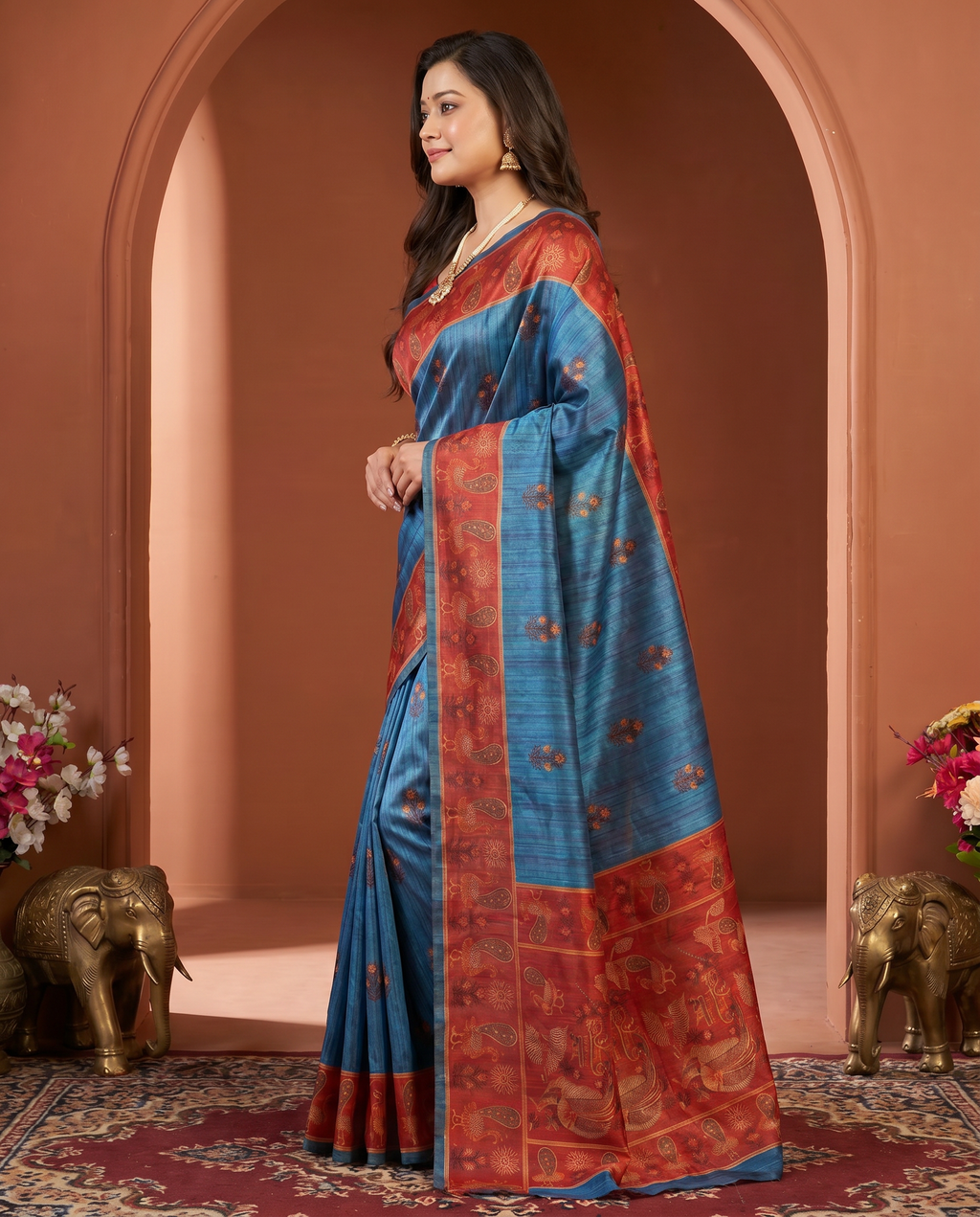 Elegant Rani Pink Silk Blend Saree with Green Printed Border – Festive & Traditional Wear - output 1 - 03 side