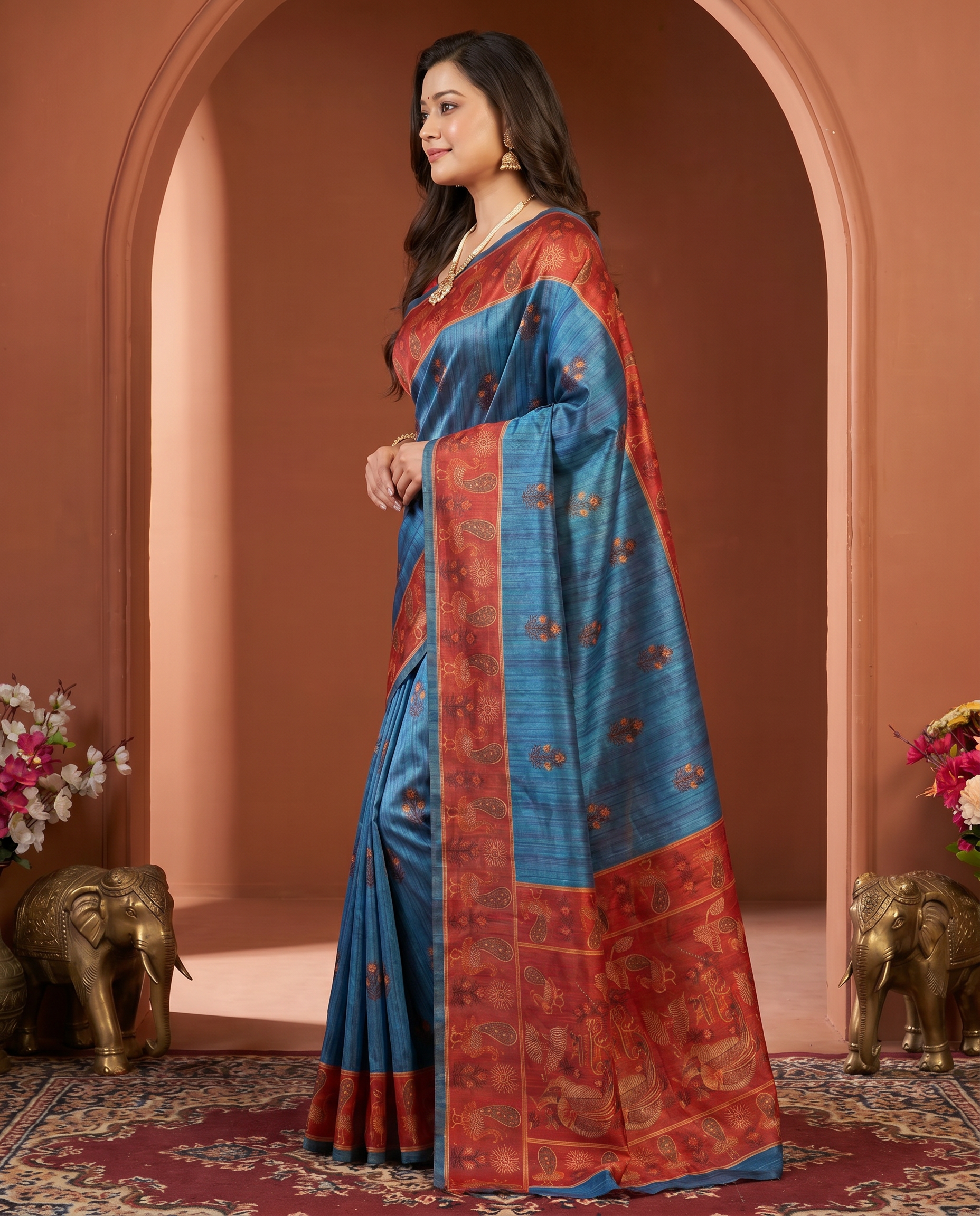 Elegant Rani Pink Silk Blend Saree with Green Printed Border – Festive & Traditional Wear - output 1 - 03 side