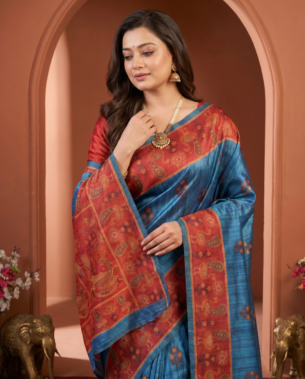 Elegant Rani Pink Silk Blend Saree with Green Printed Border – Festive & Traditional Wear - output 1 - 04 upper closeup
