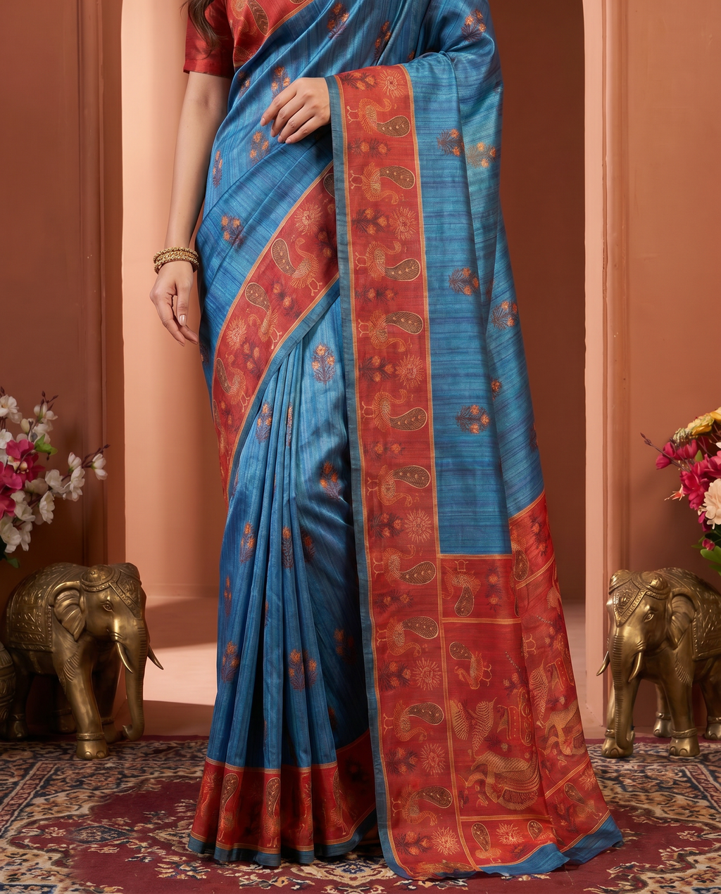 Elegant Rani Pink Silk Blend Saree with Green Printed Border – Festive & Traditional Wear - output 1 - 05 lower closeup