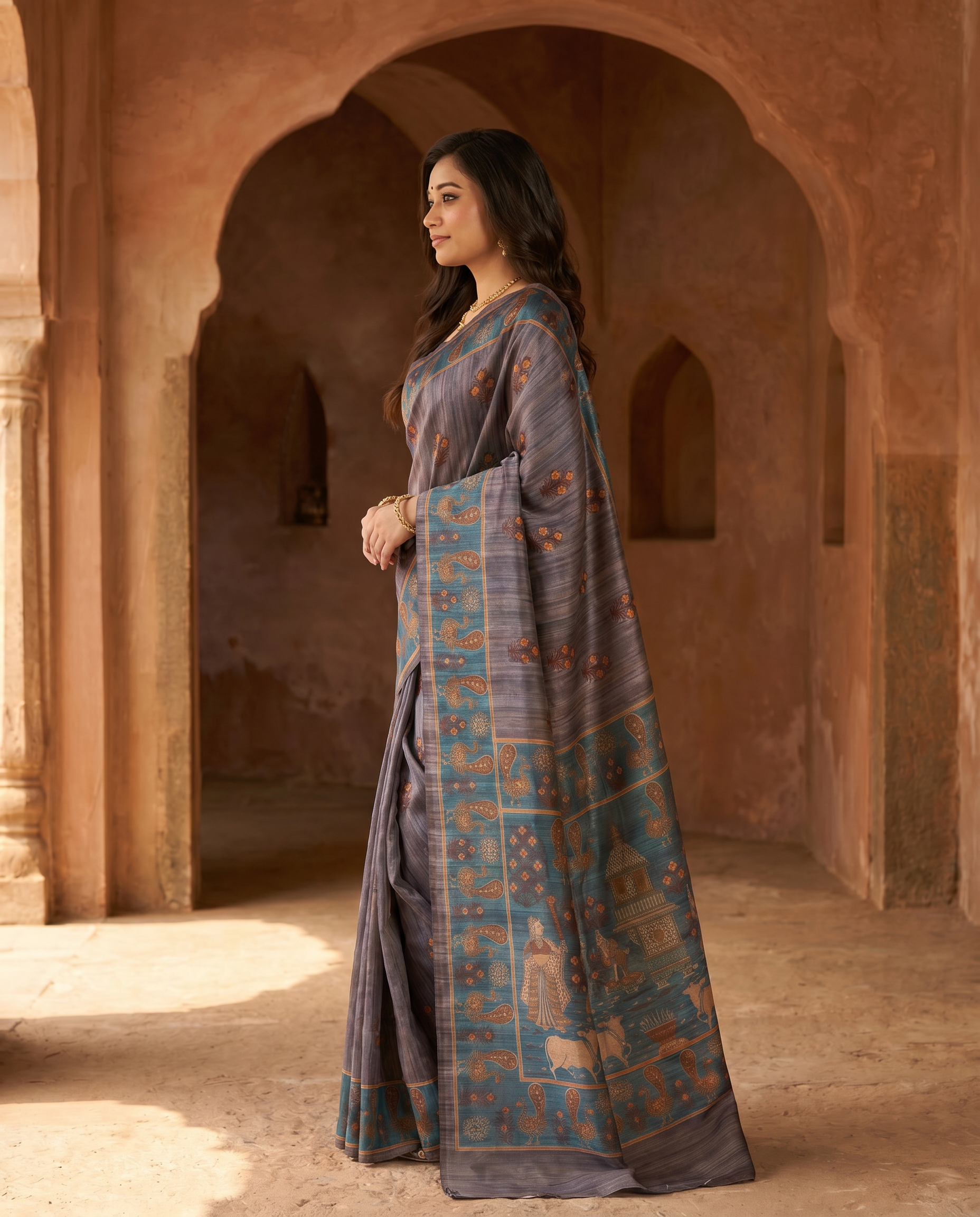 Elegant Rani Pink Silk Blend Saree with Green Printed Border – Festive & Traditional Wear - output 3 - 03 side
