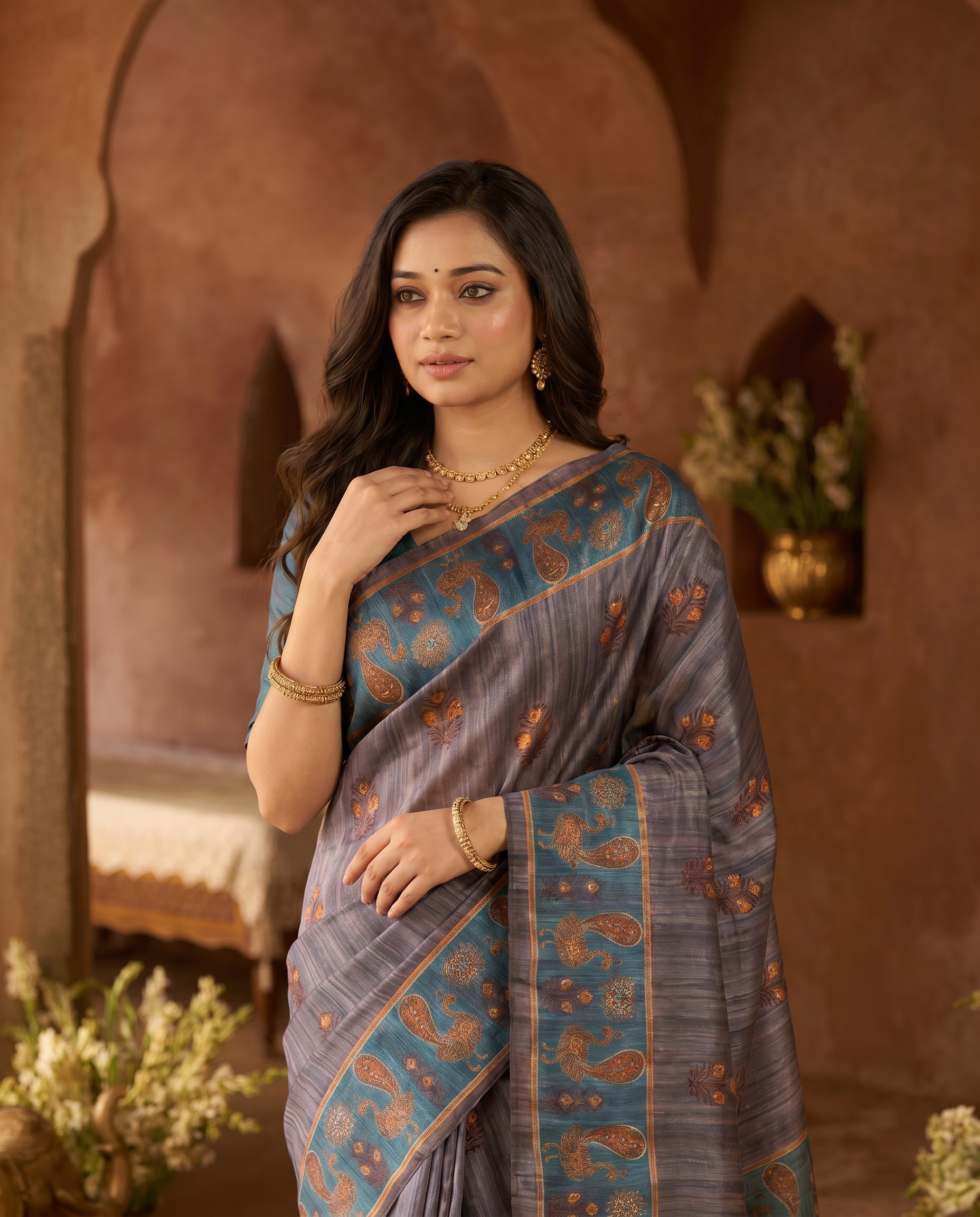 Elegant Rani Pink Silk Blend Saree with Green Printed Border – Festive & Traditional Wear - output 3 - 04 upper closeup