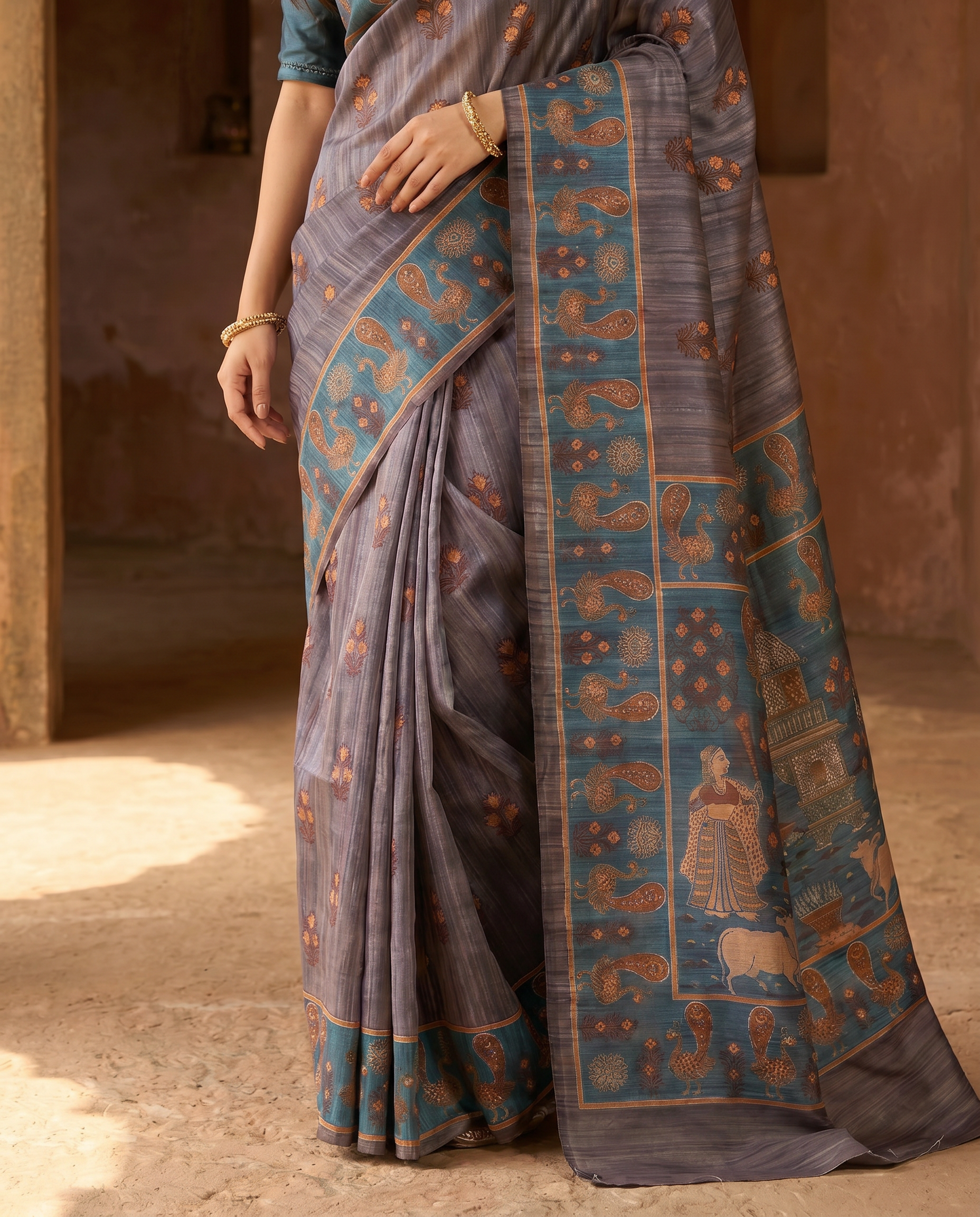 Elegant Rani Pink Silk Blend Saree with Green Printed Border – Festive & Traditional Wear - output 3 - 05 lower closeup