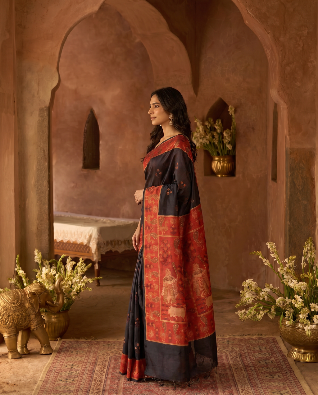 Elegant Rani Pink Silk Blend Saree with Green Printed Border – Festive & Traditional Wear - output 4 - 03 side