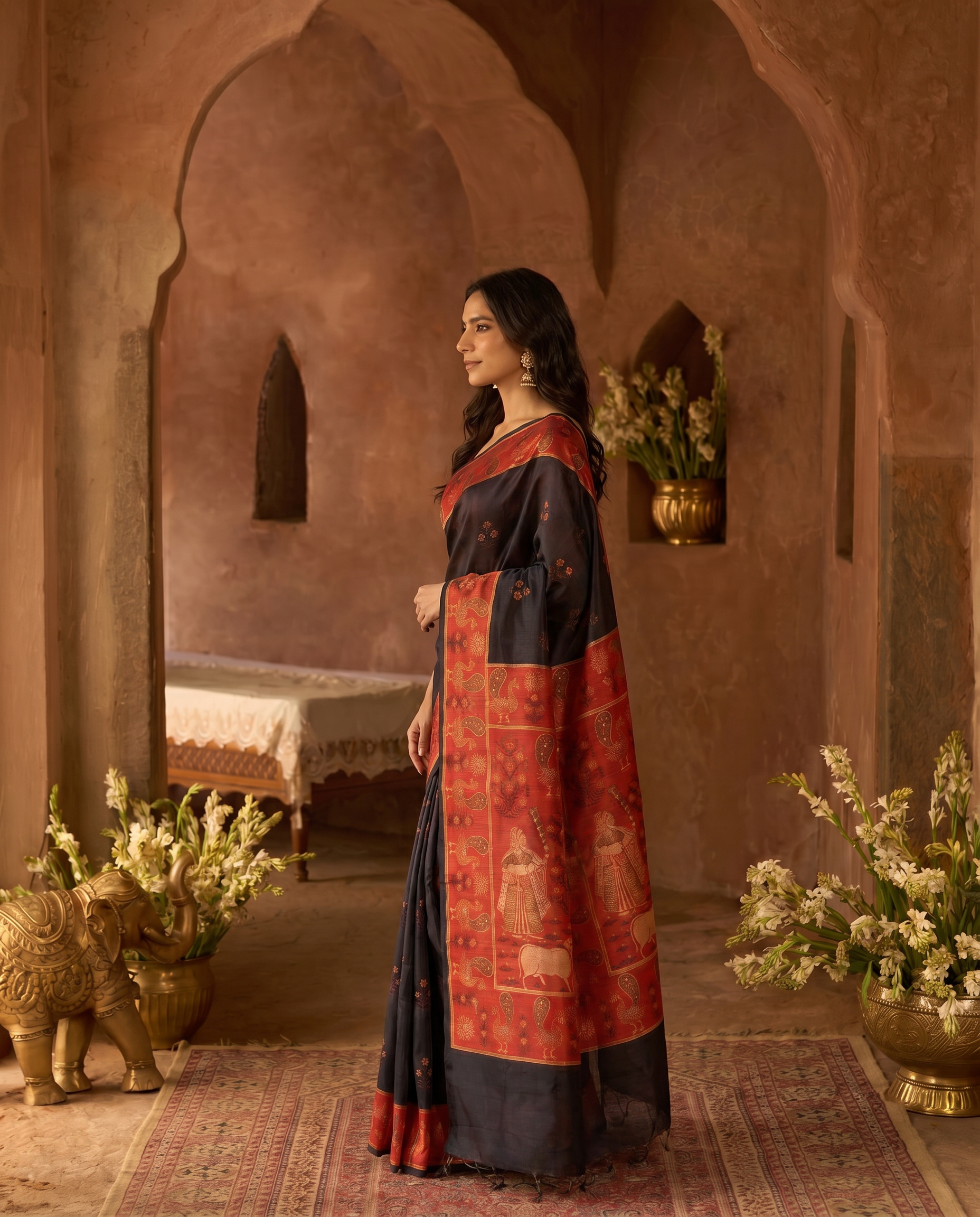 Elegant Rani Pink Silk Blend Saree with Green Printed Border – Festive & Traditional Wear - output 4 - 03 side