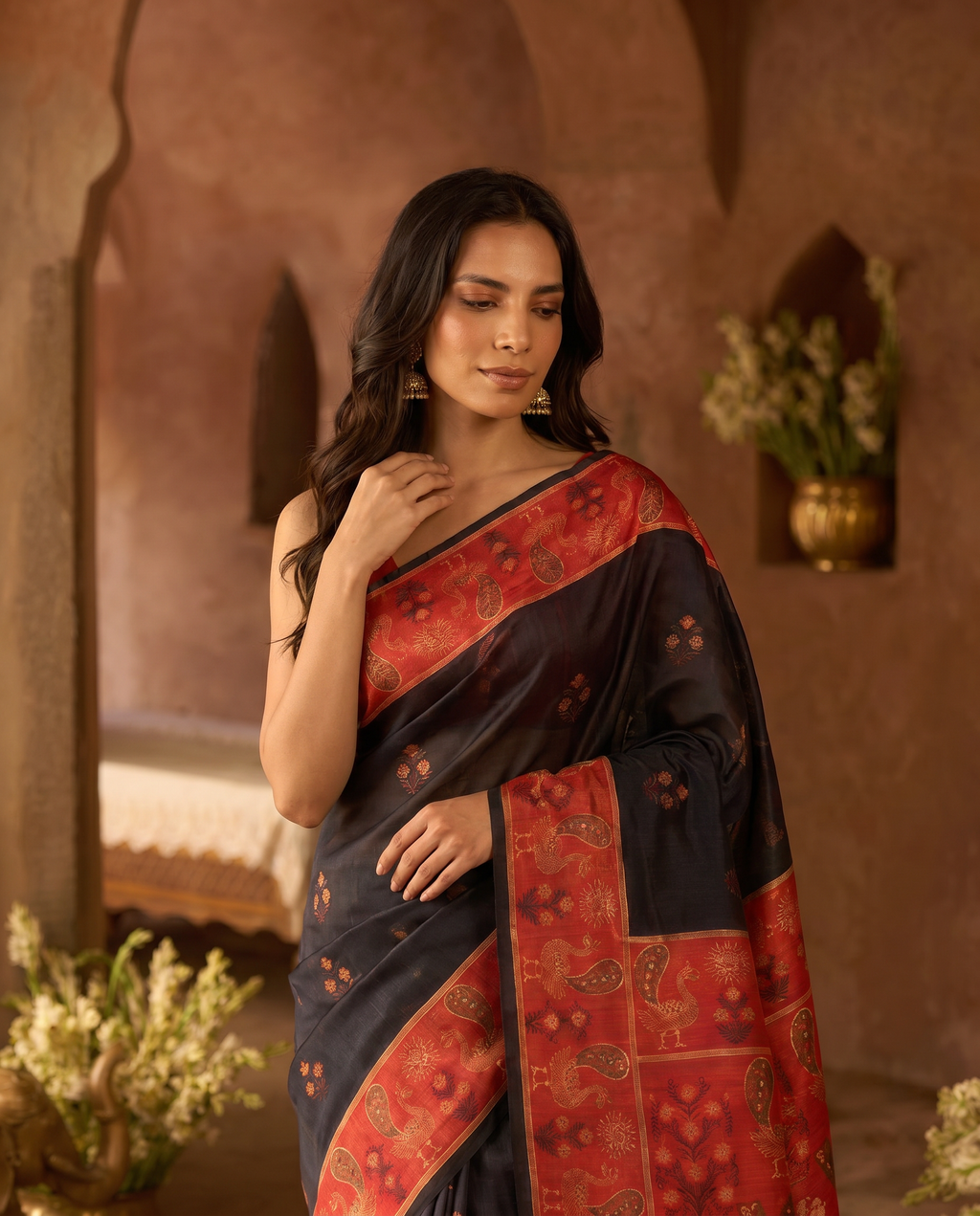 Elegant Rani Pink Silk Blend Saree with Green Printed Border – Festive & Traditional Wear - output 4 - 04 upper closeup